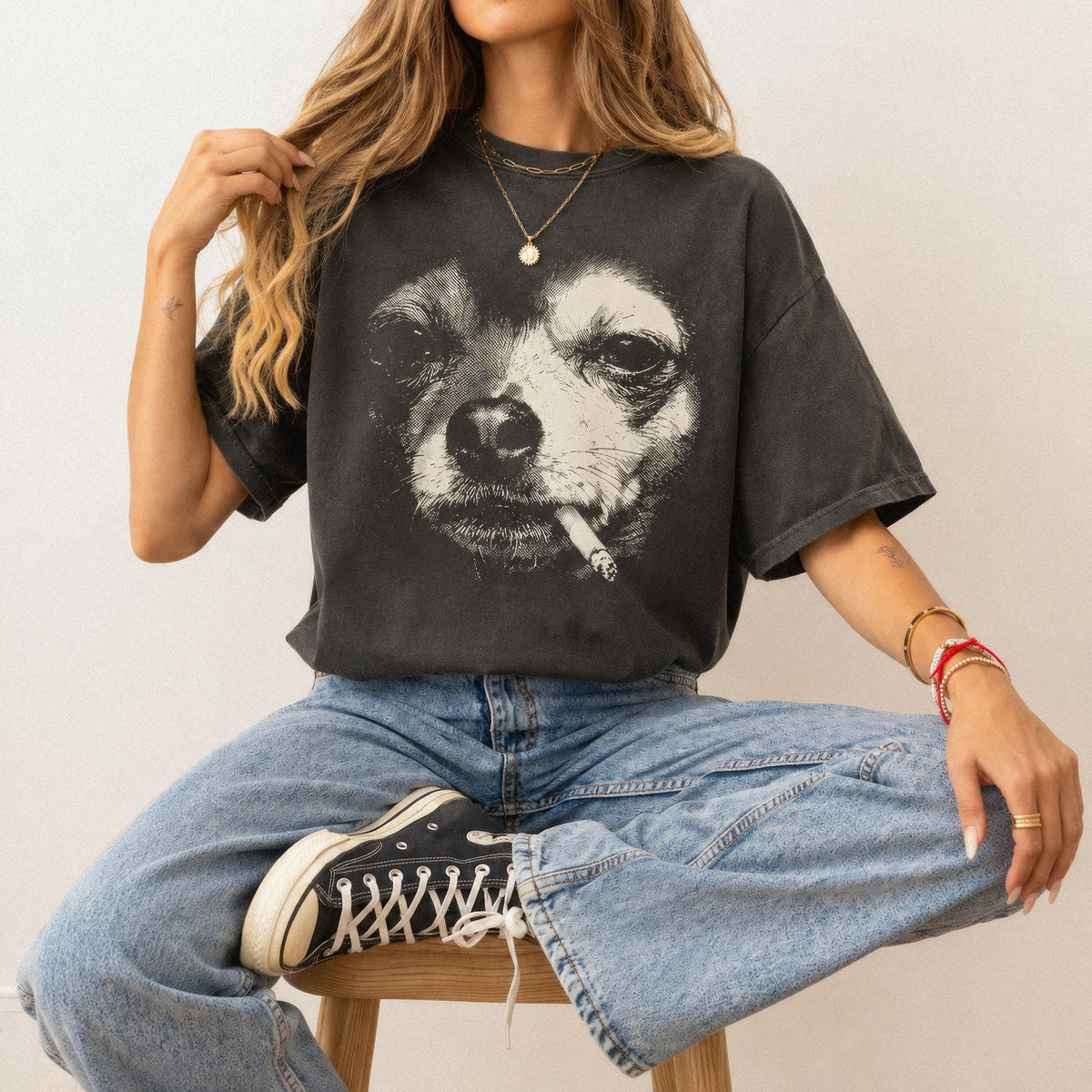 Smoking Chihuahua T-Shirt, Funny Dog Lover Tee, Vintage Grunge Shirt, Hoodie, Chihuahua Gift