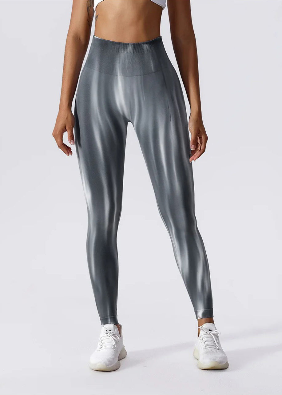 YGLEO Tie Dye Flame Seamless High Waist Leggings