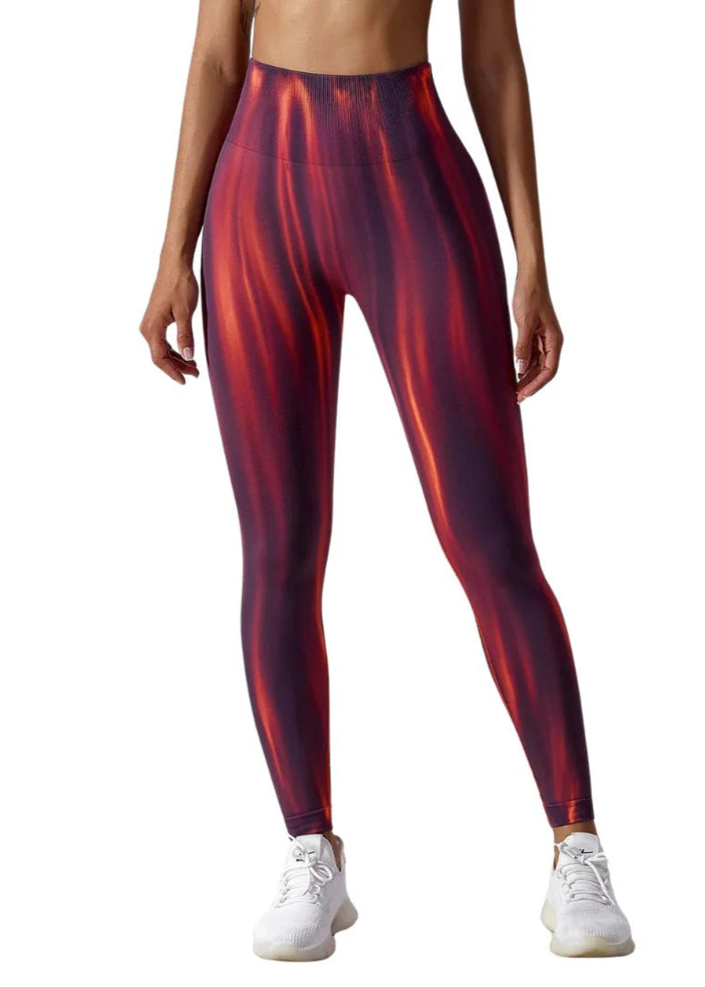 YGLEO Tie Dye Flame Seamless High Waist Leggings