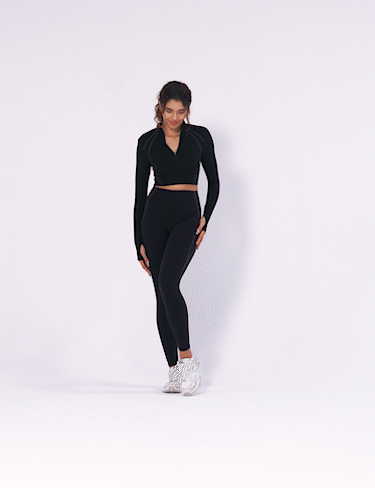 YGLEO Clementine Half Zip Crop Top Leggings Sets