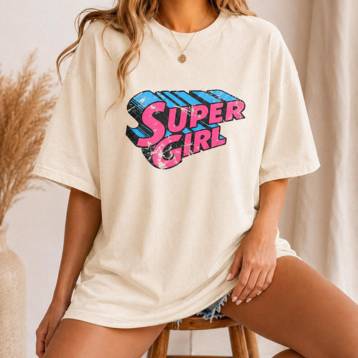 Super Girl T-Shirt | Retro Girl Power Graphic Tee | Vintage 80s Inspired Shirt | Trendy Oversized Comfort Colors Tee