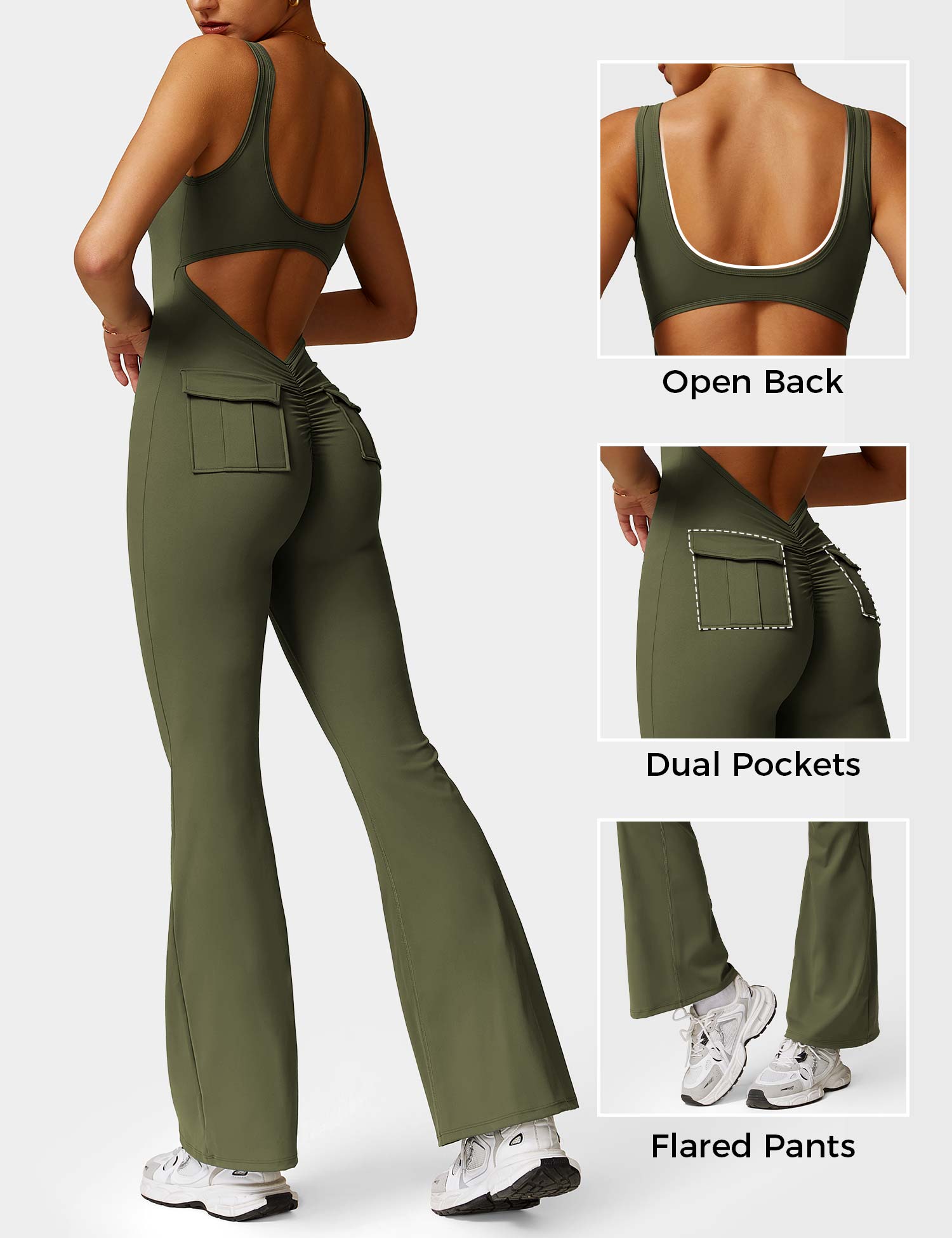 YGLEO Lizvette V-Back Jumpsuit with Pockets