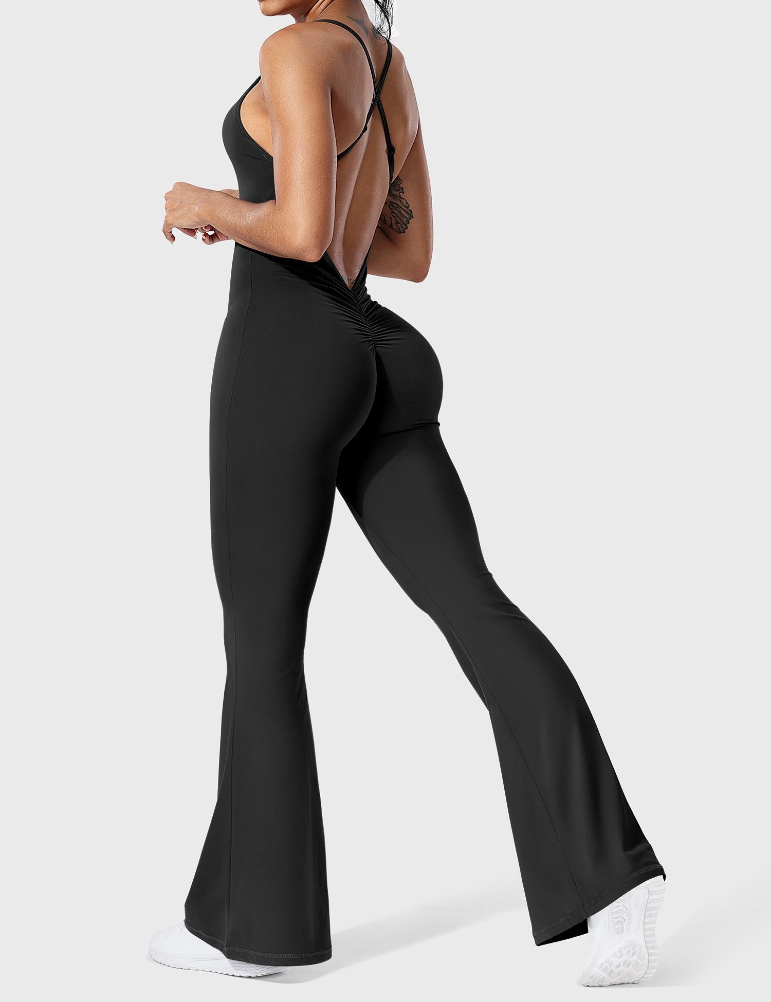 YGLEO Liza V-Back Cross Flared Jumpsuit