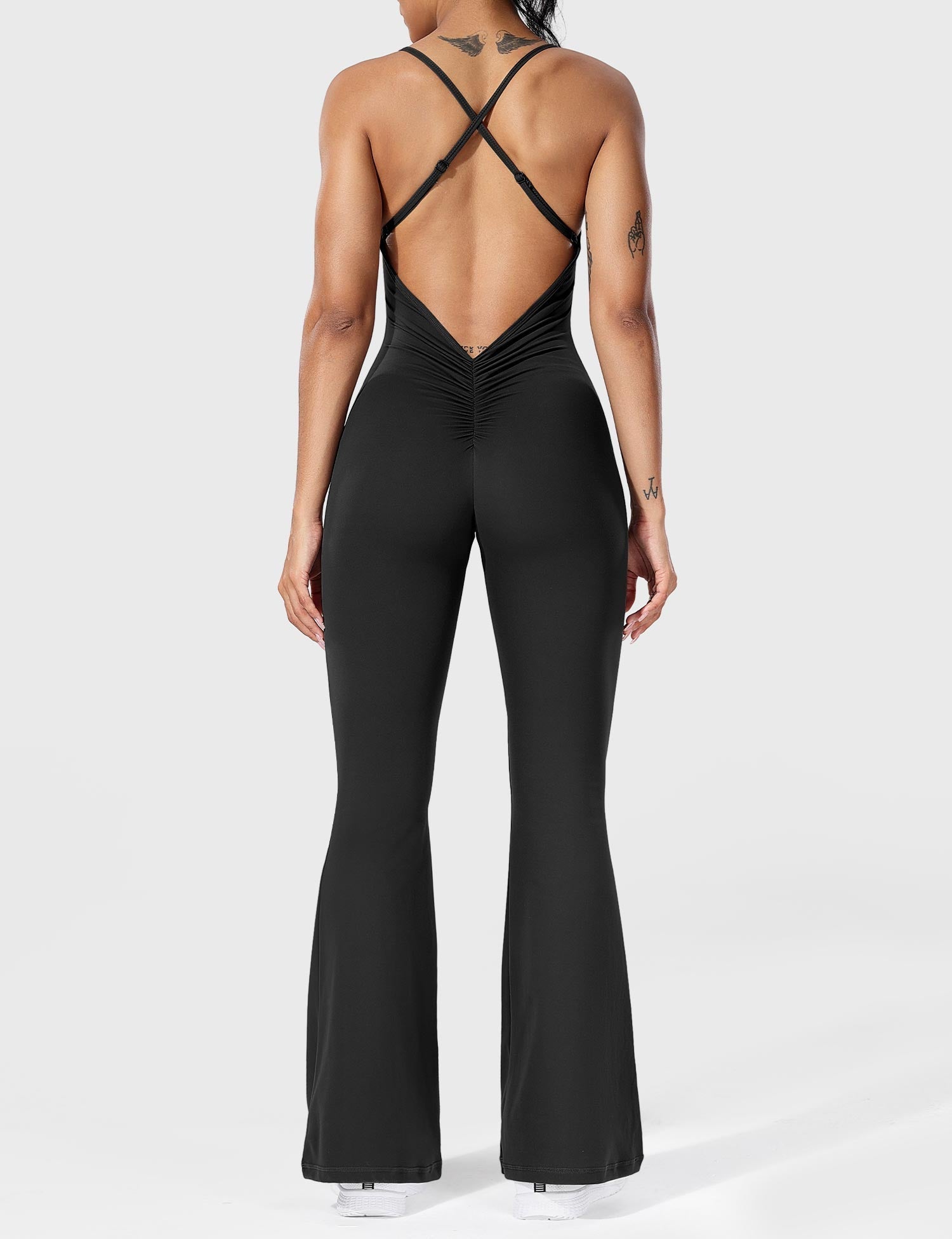 YGLEO Liza V-Back Cross Flared Jumpsuit