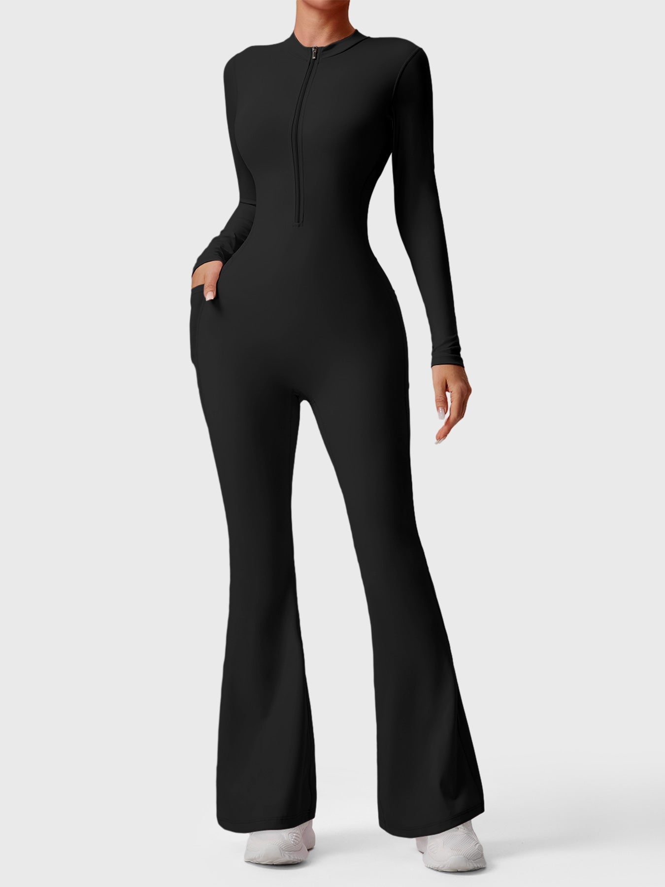 YGLEO Hope Long Sleeve Zipper Flared Jumpsuit