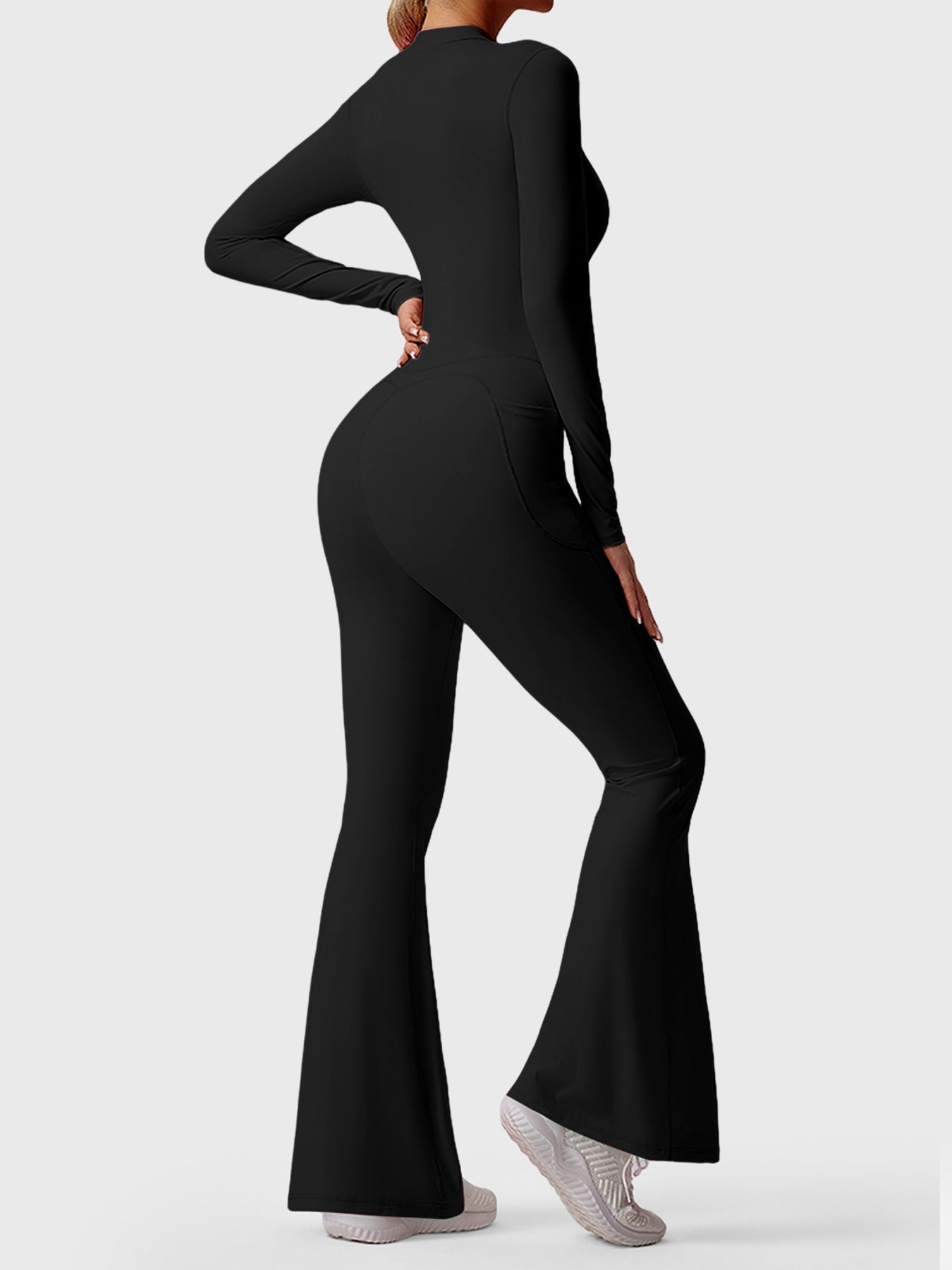 YGLEO Hope Long Sleeve Zipper Flared Jumpsuit