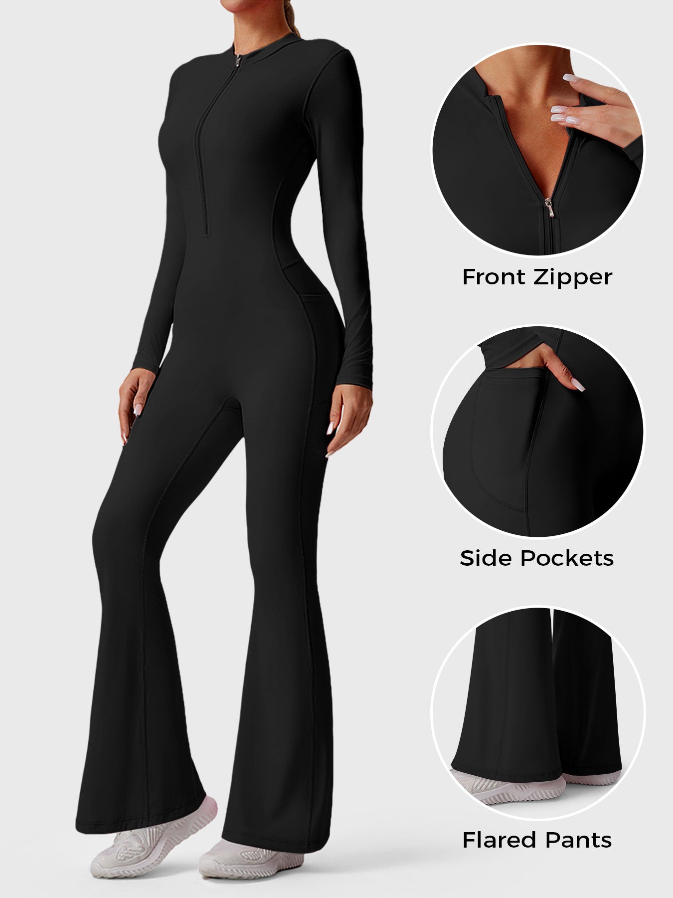 YGLEO Hope Long Sleeve Zipper Flared Jumpsuit