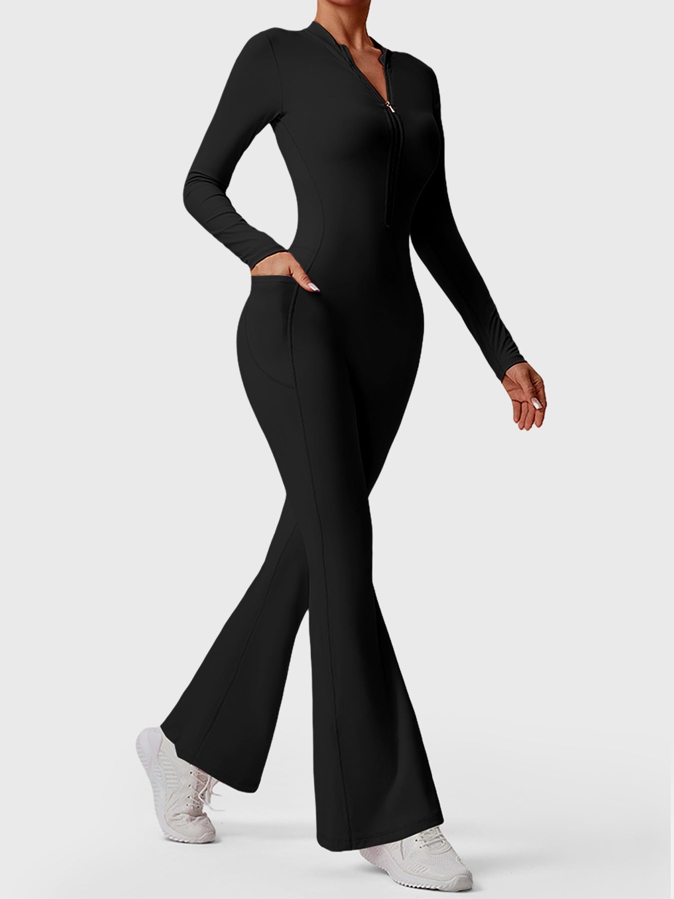 YGLEO Hope Long Sleeve Zipper Flared Jumpsuit