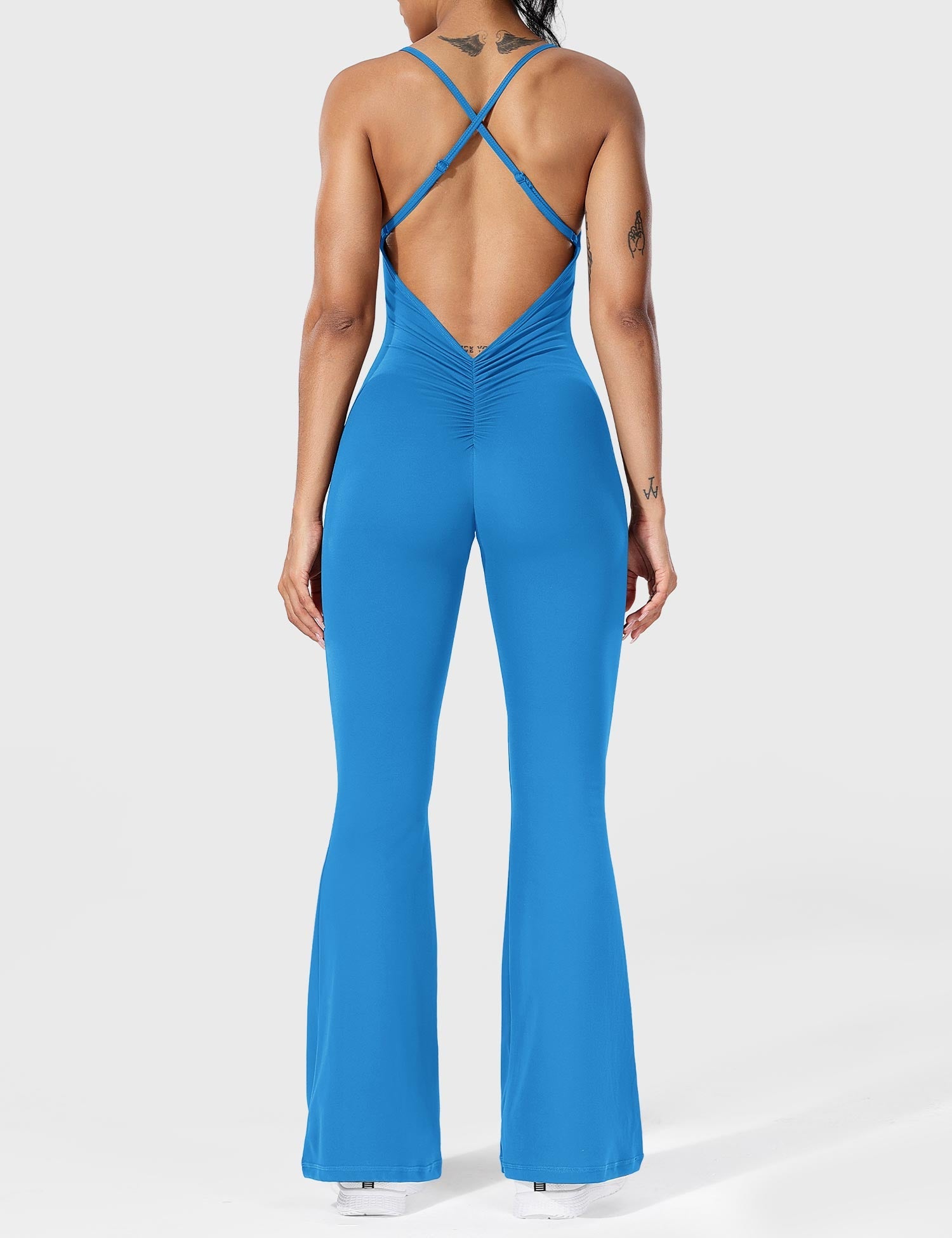 YGLEO Liza V-Back Cross Flared Jumpsuit