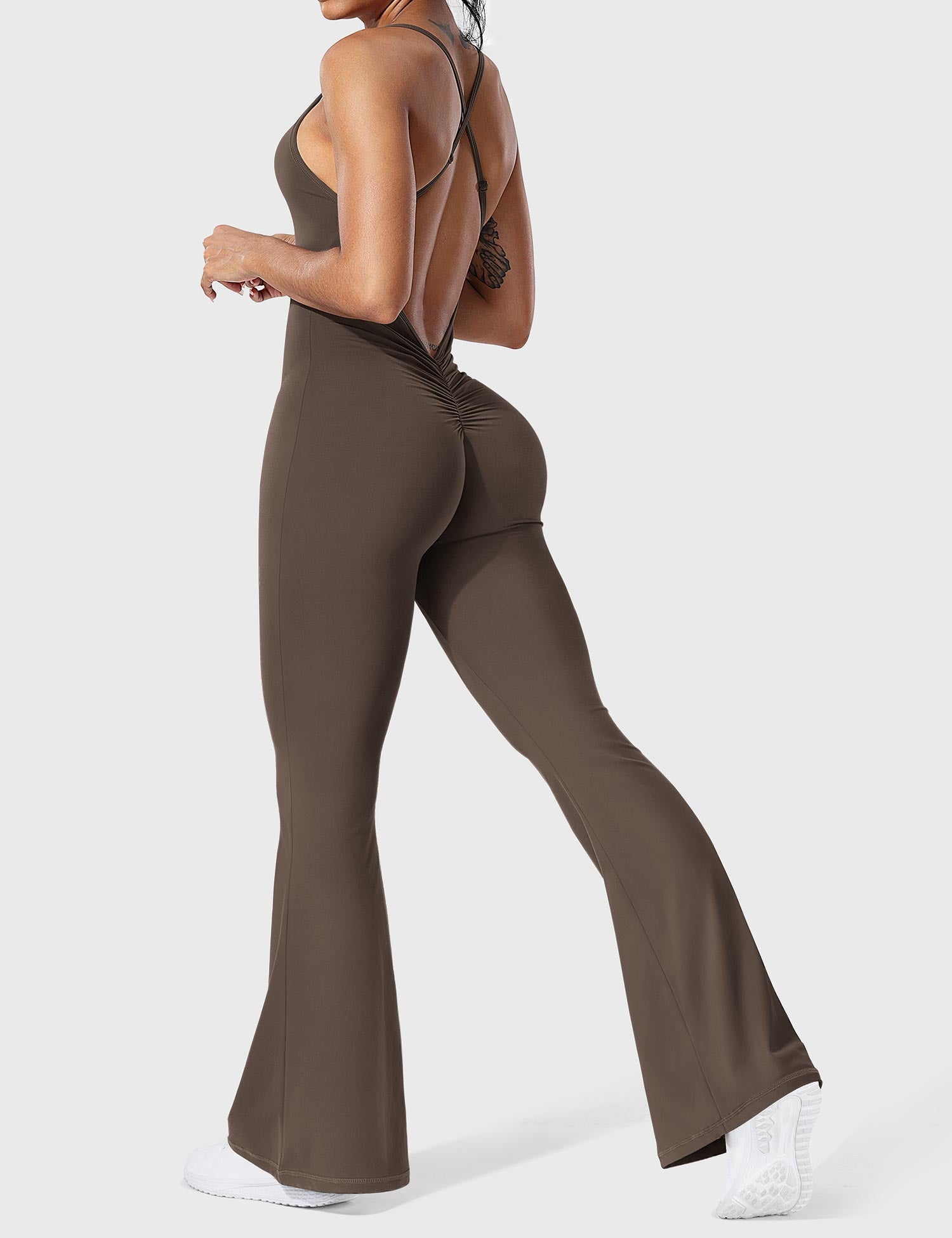 YGLEO Liza V-Back Cross Flared Jumpsuit