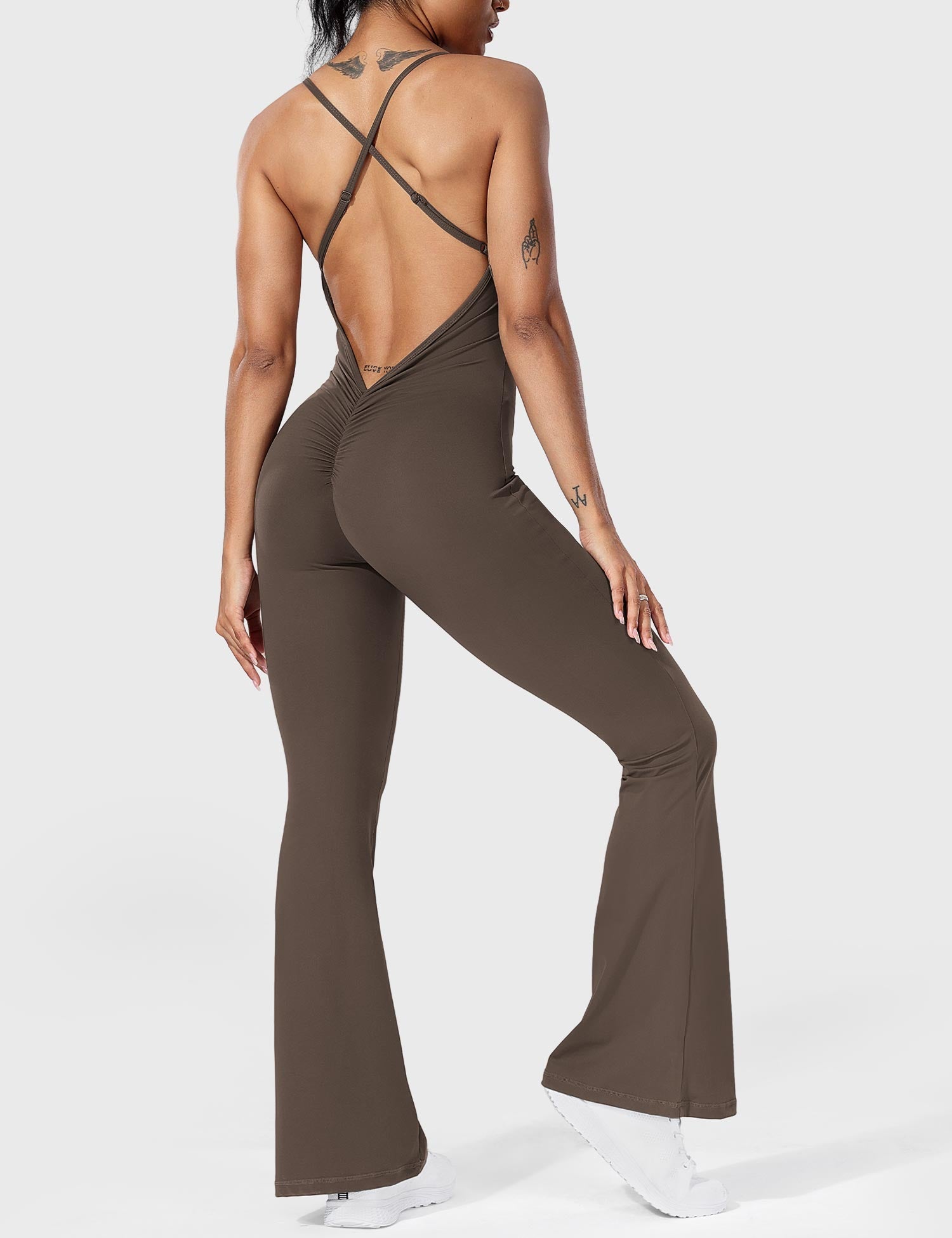 YGLEO Liza V-Back Cross Flared Jumpsuit