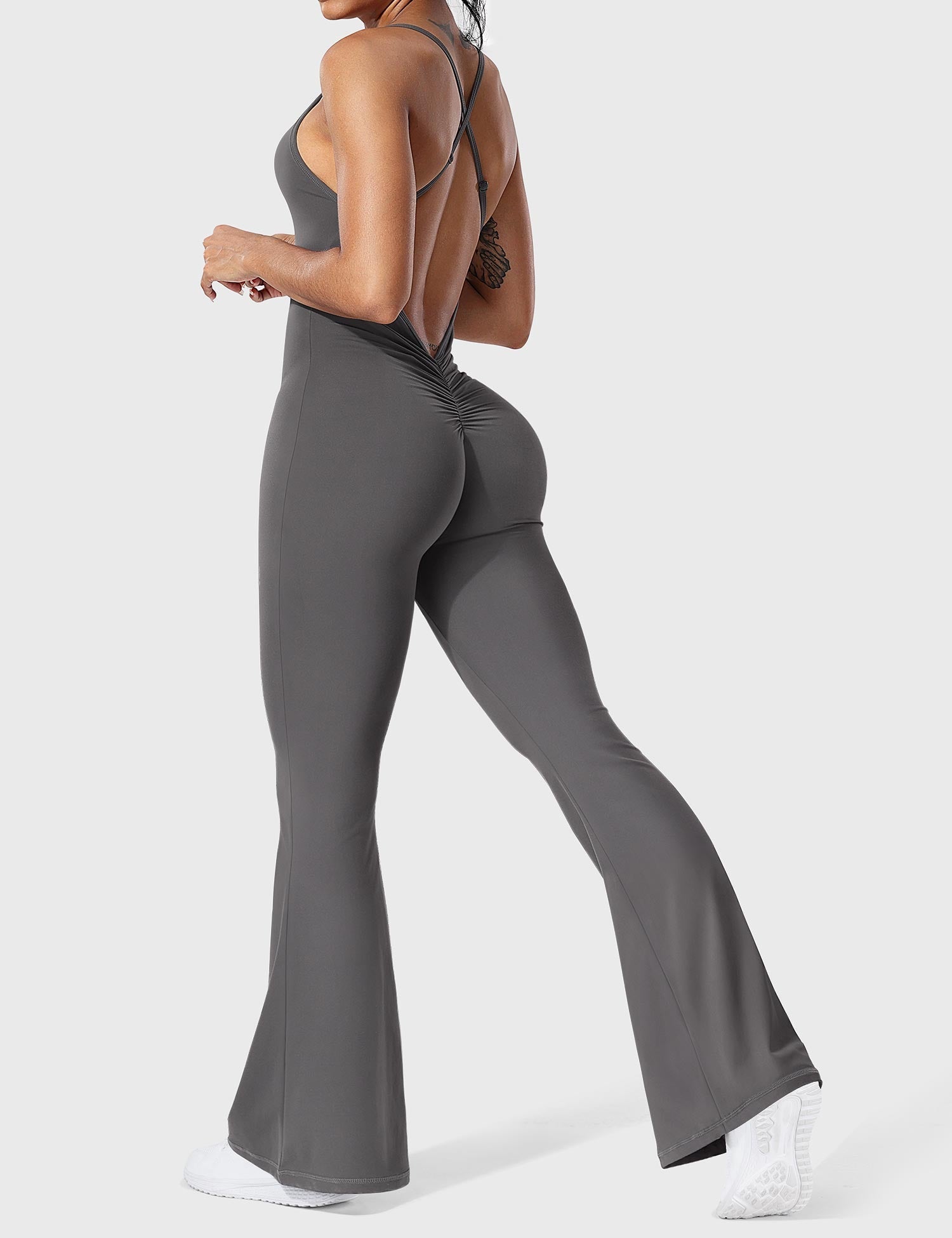 YGLEO Liza V-Back Cross Flared Jumpsuit