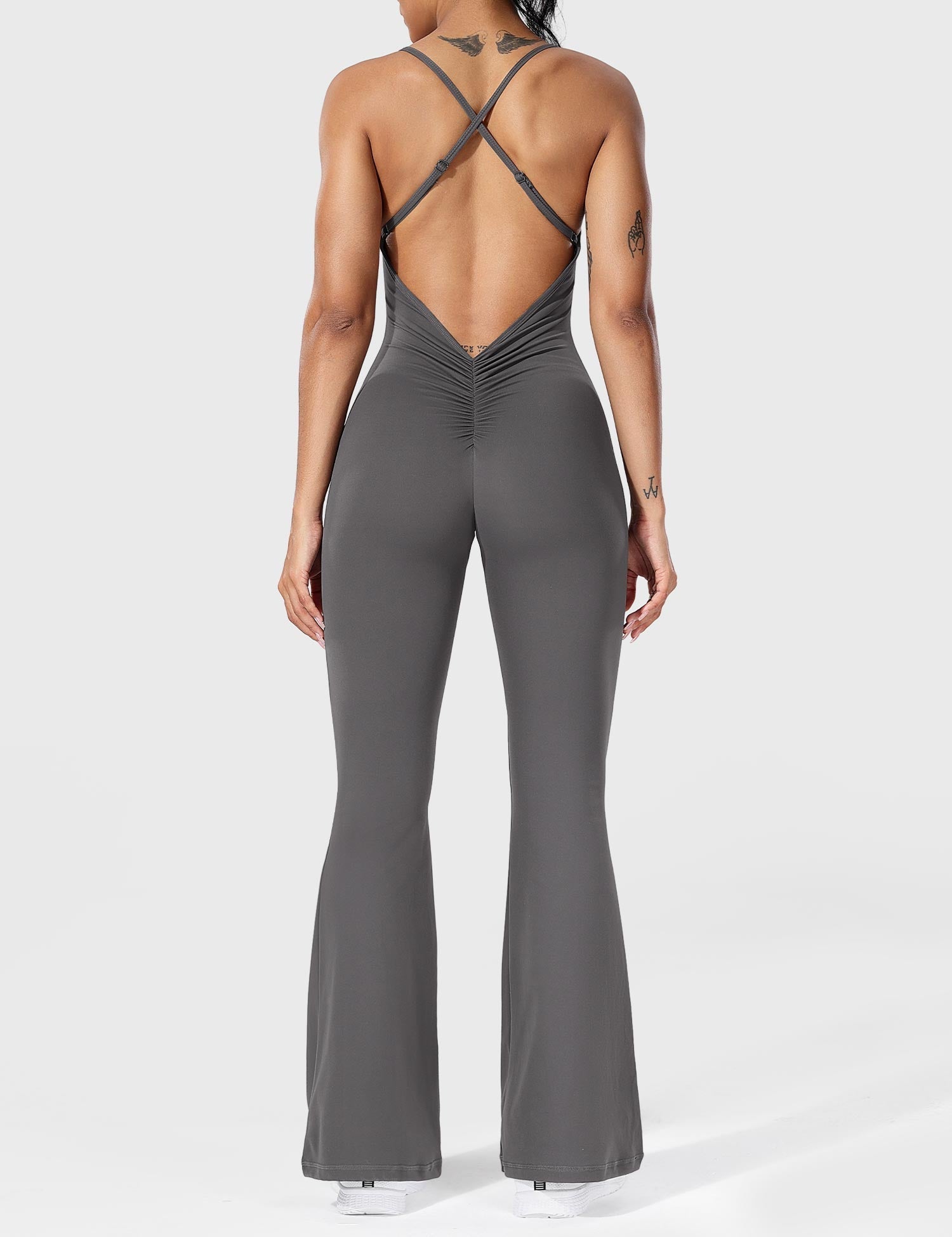 YGLEO Liza V-Back Cross Flared Jumpsuit