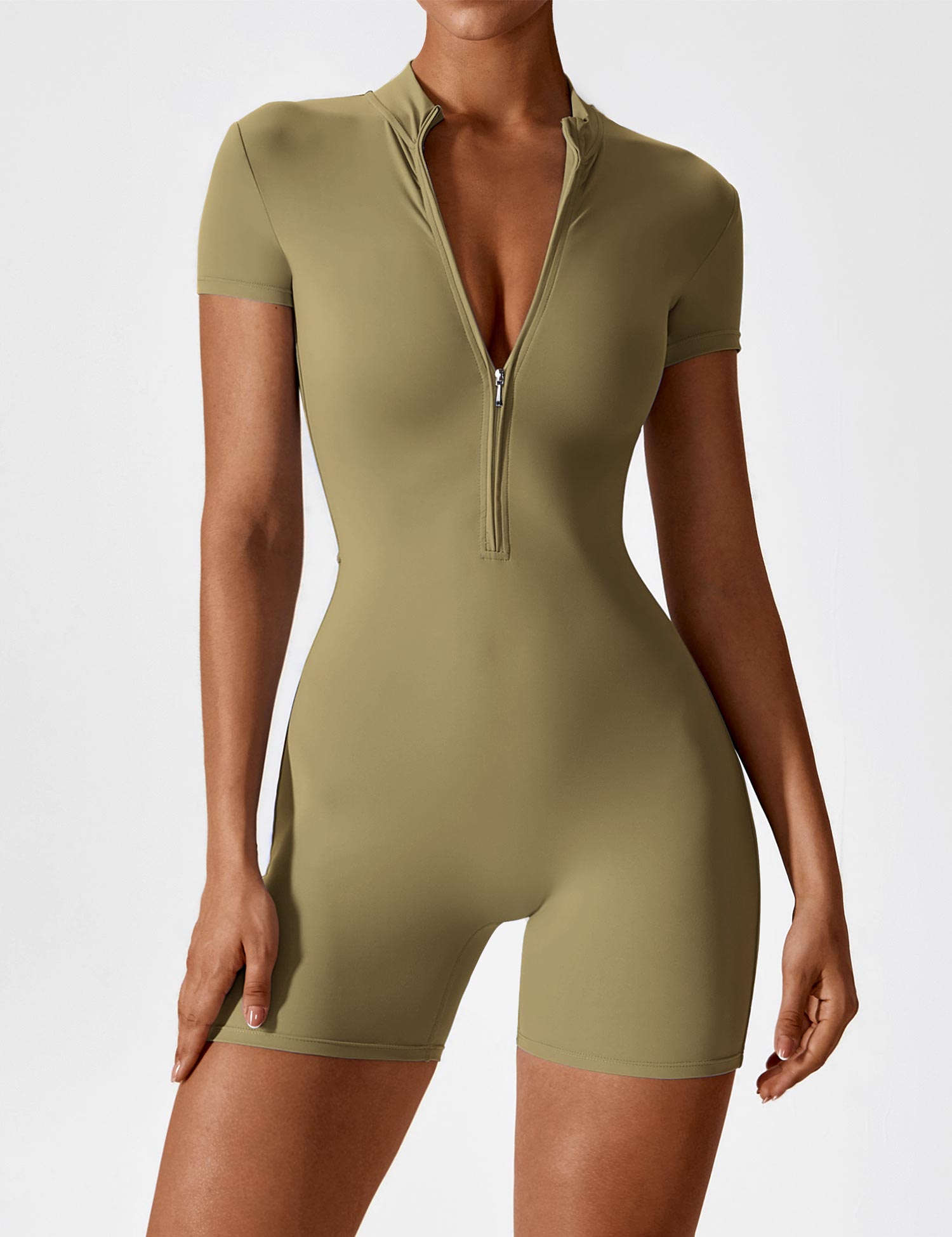 YGLEO Short Sleeve Zipper Romper