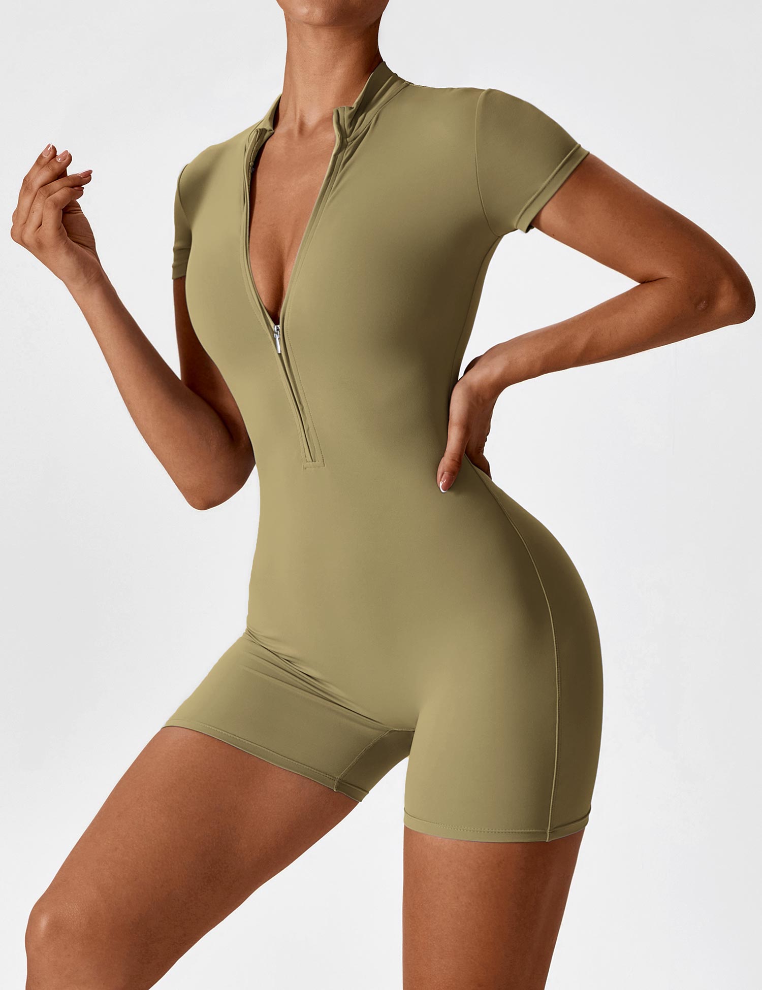 YGLEO Short Sleeve Zipper Romper