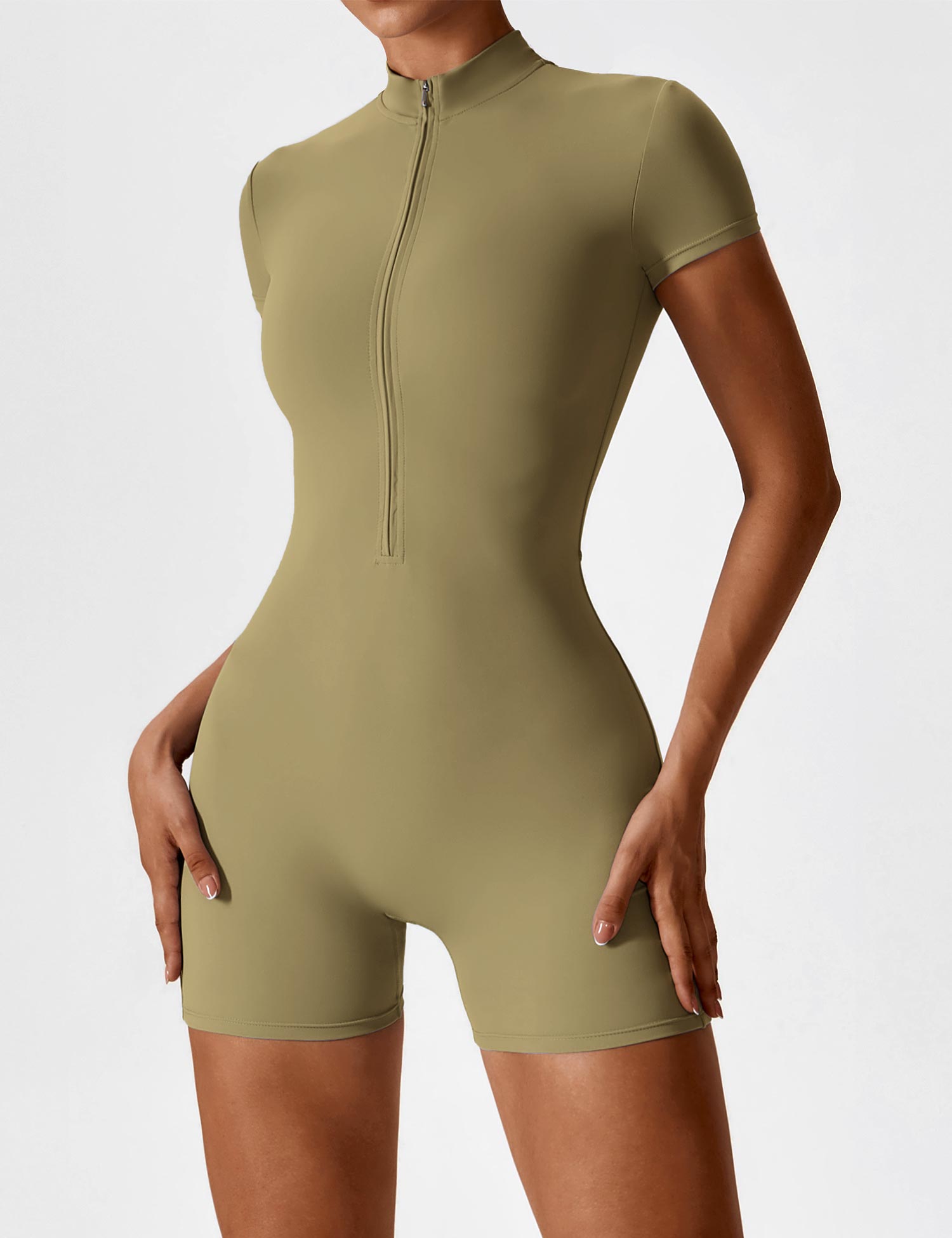 YGLEO Short Sleeve Zipper Romper