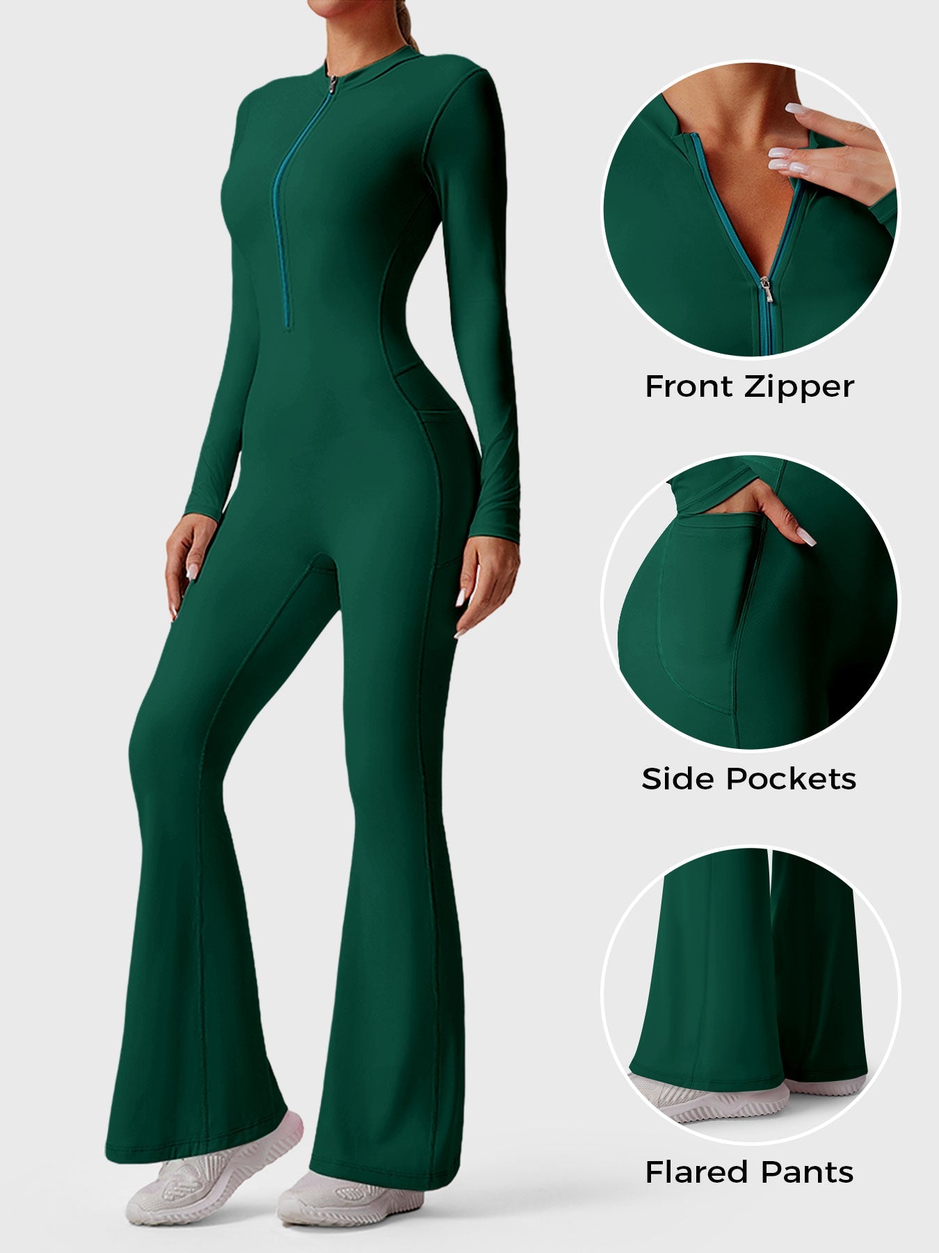 YGLEO Hope Long Sleeve Zipper Flared Jumpsuit