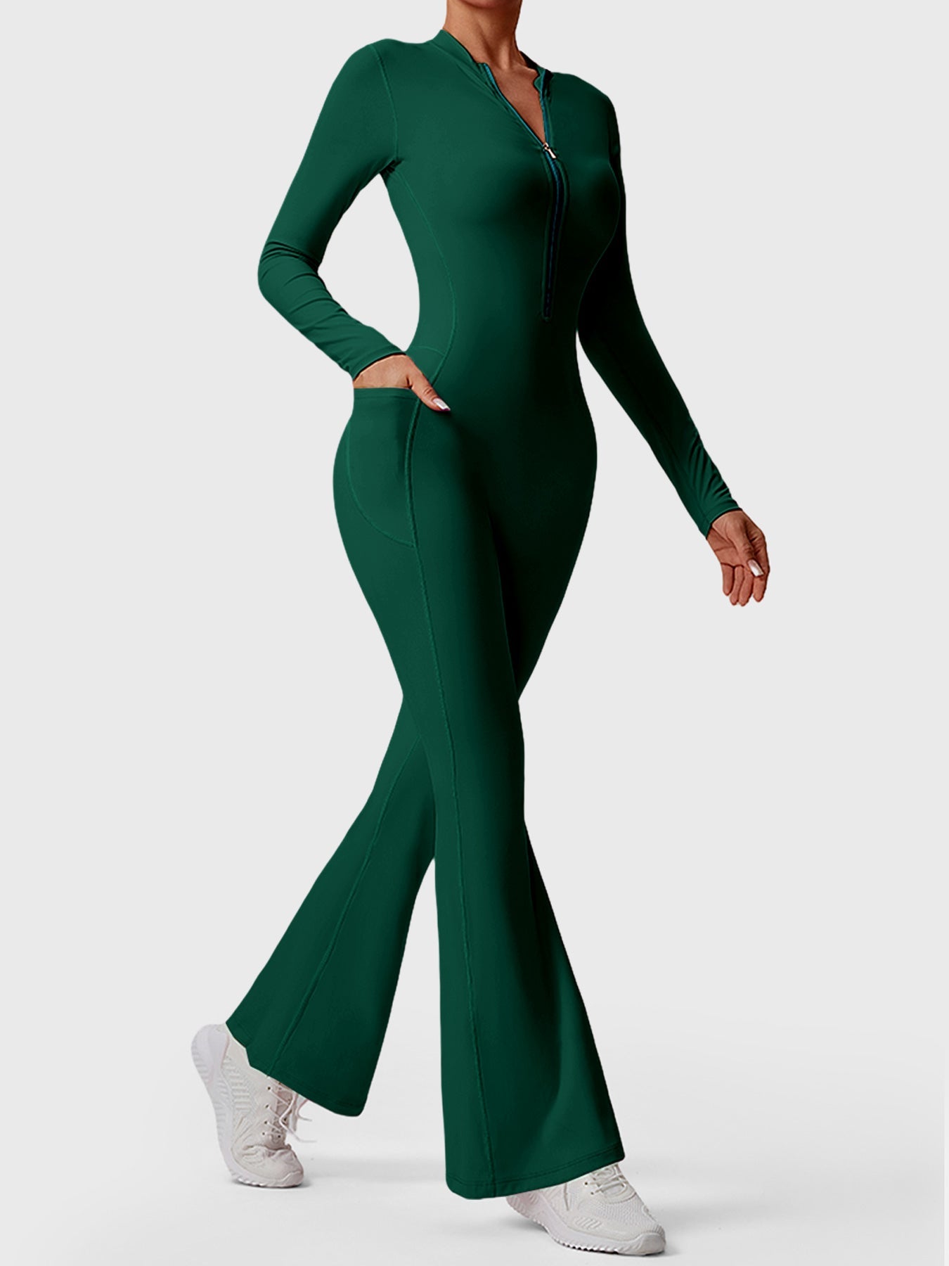 YGLEO Hope Long Sleeve Zipper Flared Jumpsuit