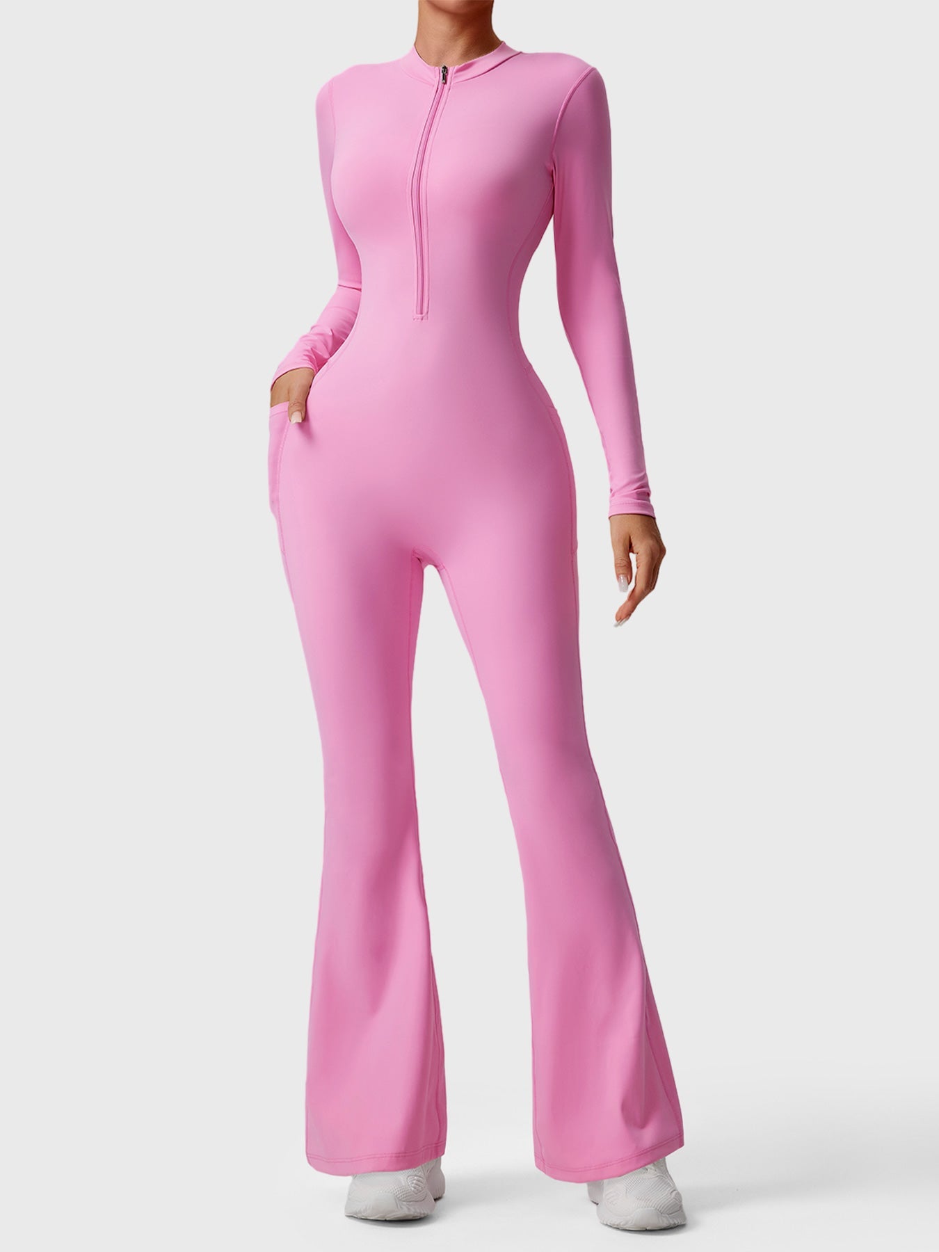 YGLEO Hope Long Sleeve Zipper Flared Jumpsuit