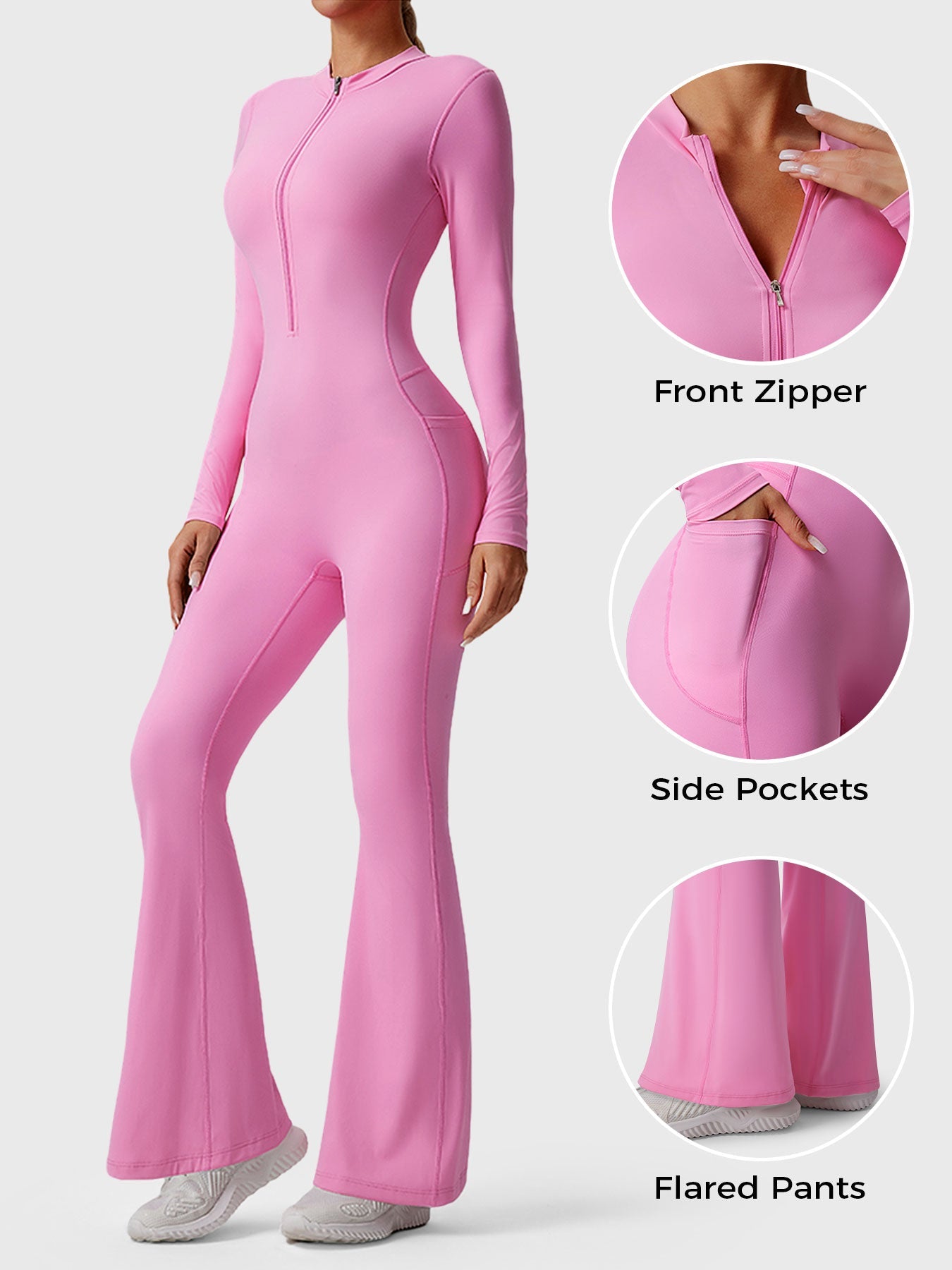 YGLEO Hope Long Sleeve Zipper Flared Jumpsuit
