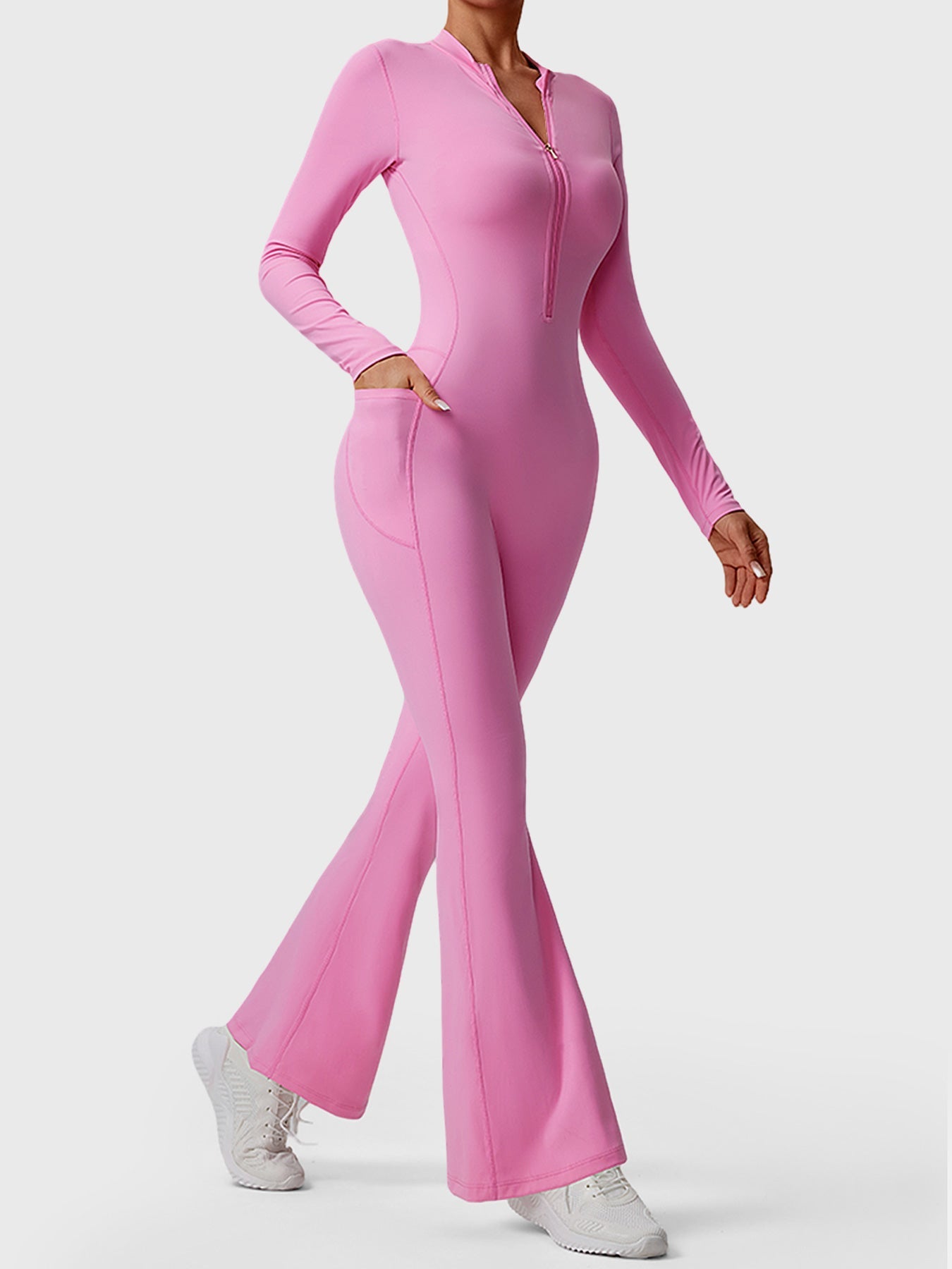 YGLEO Hope Long Sleeve Zipper Flared Jumpsuit