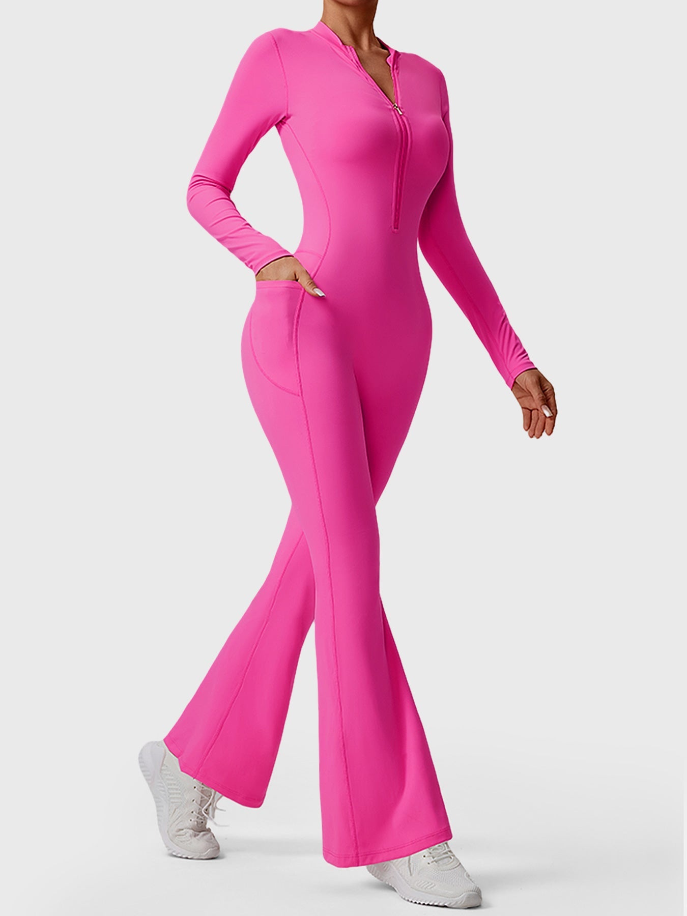 YGLEO Hope Long Sleeve Zipper Flared Jumpsuit