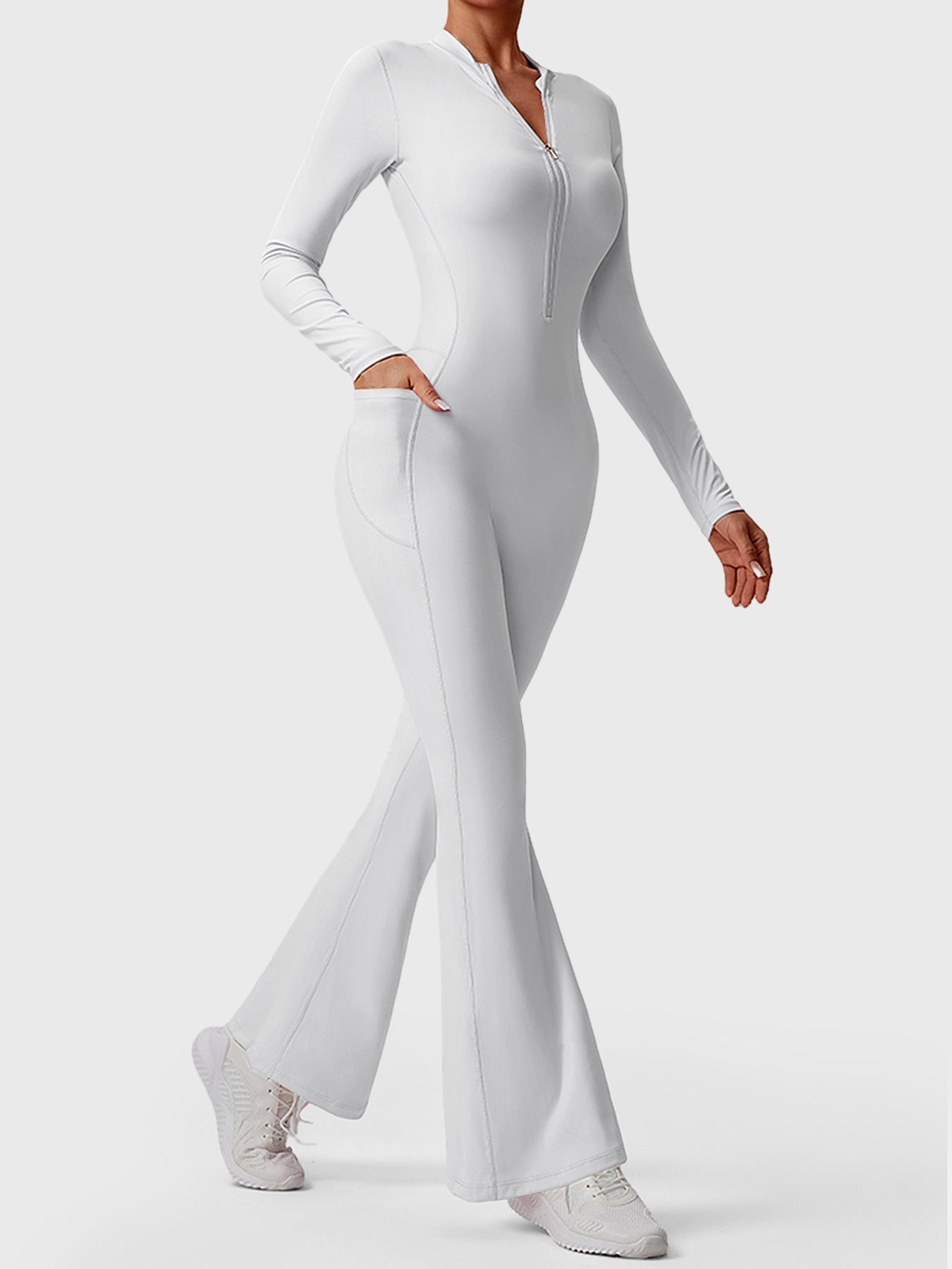 YGLEO Hope Long Sleeve Zipper Flared Jumpsuit