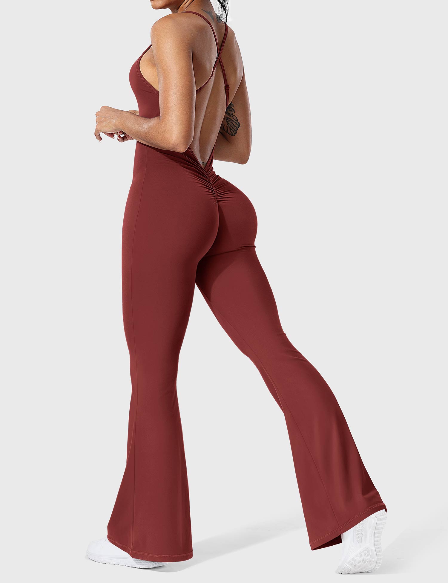 YGLEO Liza V-Back Cross Flared Jumpsuit