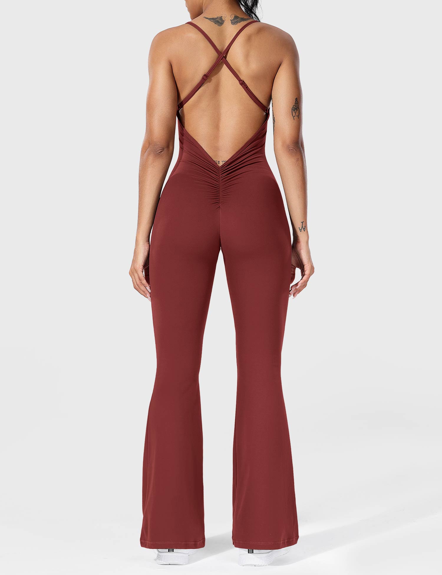 YGLEO Liza V-Back Cross Flared Jumpsuit
