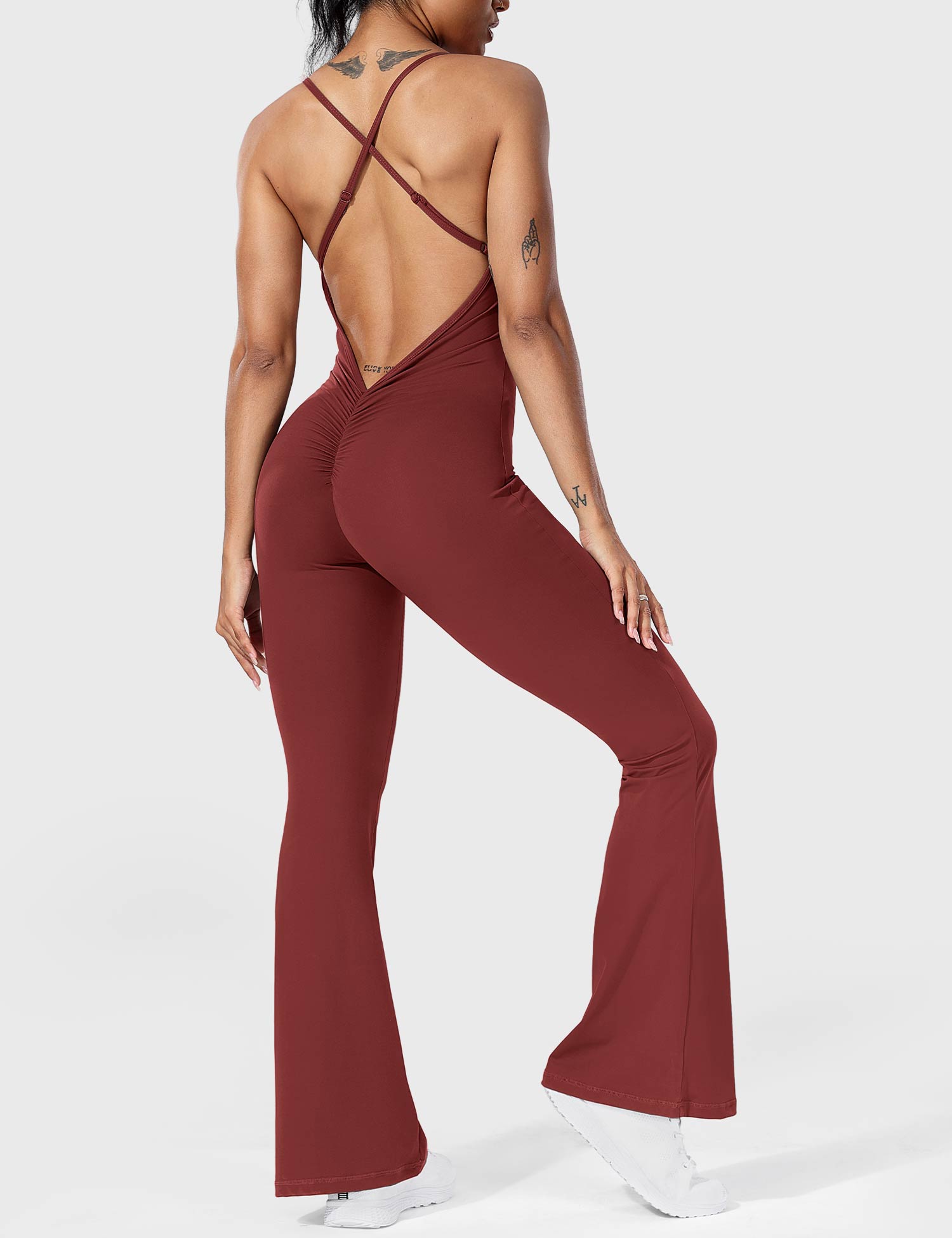 YGLEO Liza V-Back Cross Flared Jumpsuit