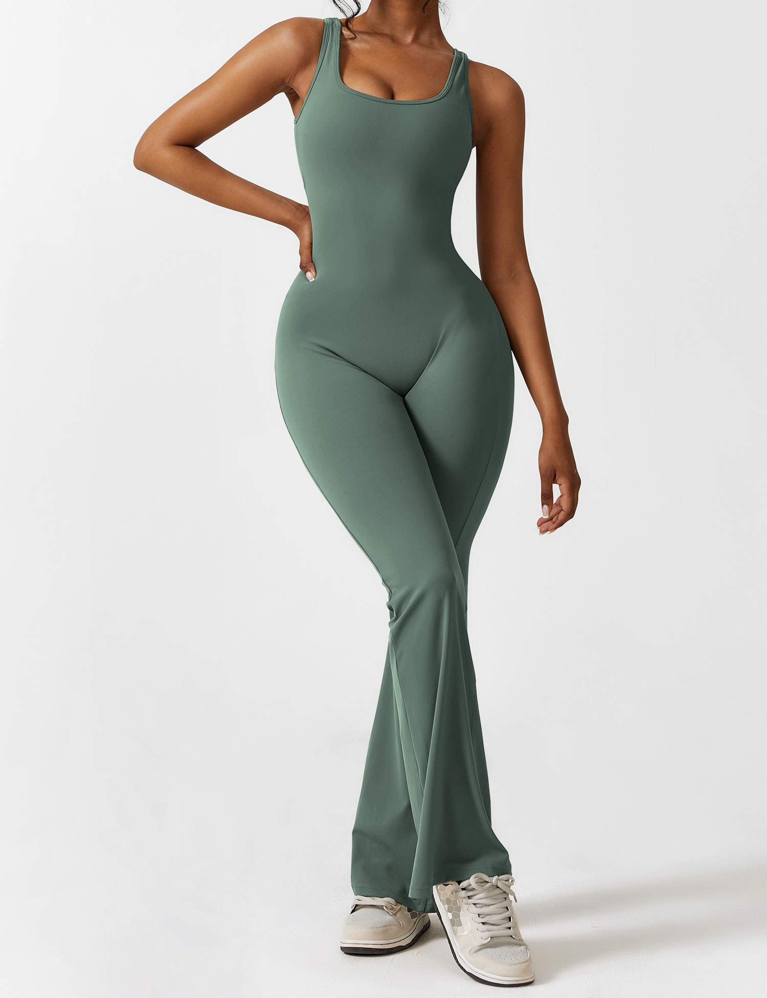 YGLEO V-Back Flared Jumpsuit