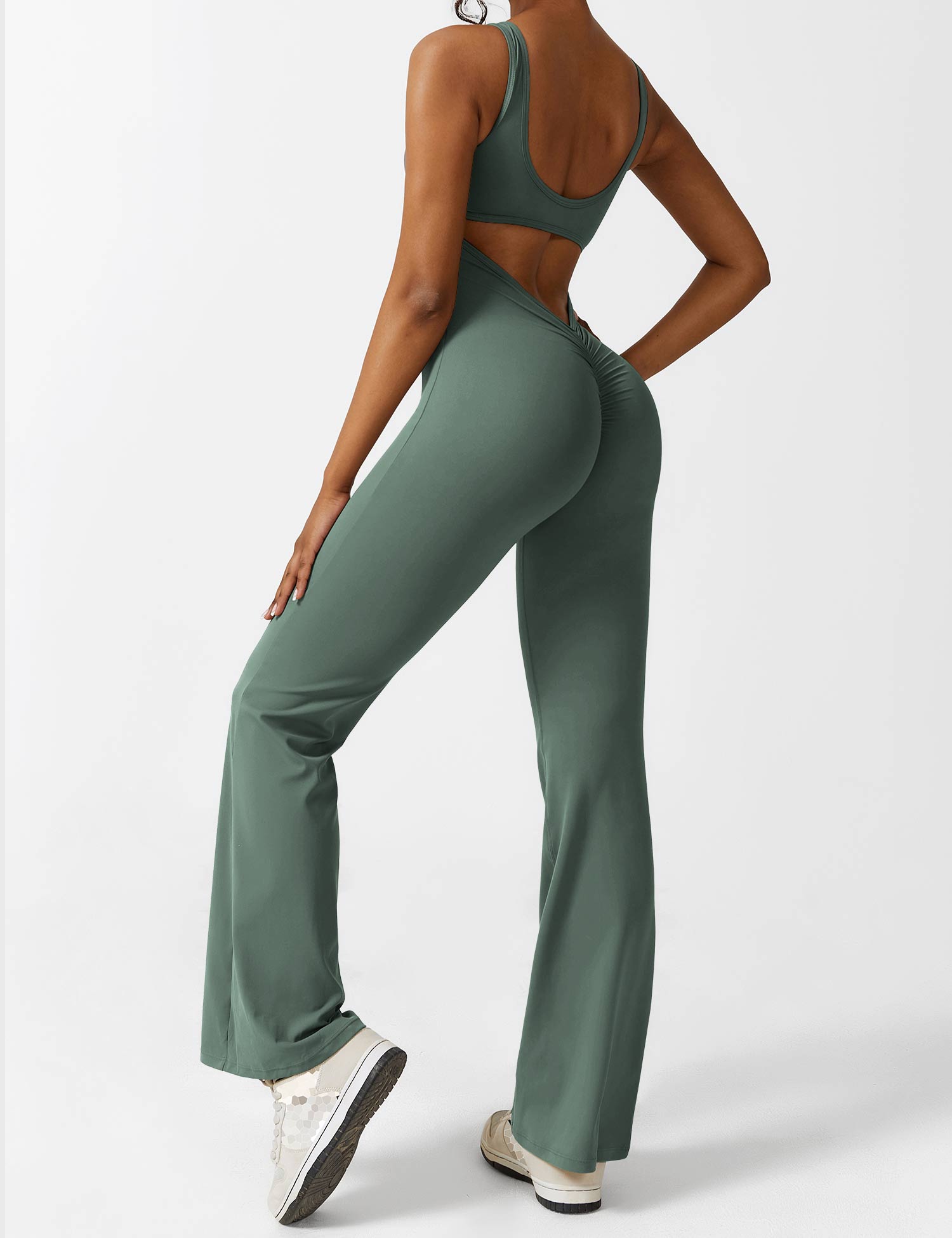 YGLEO V-Back Flared Jumpsuit