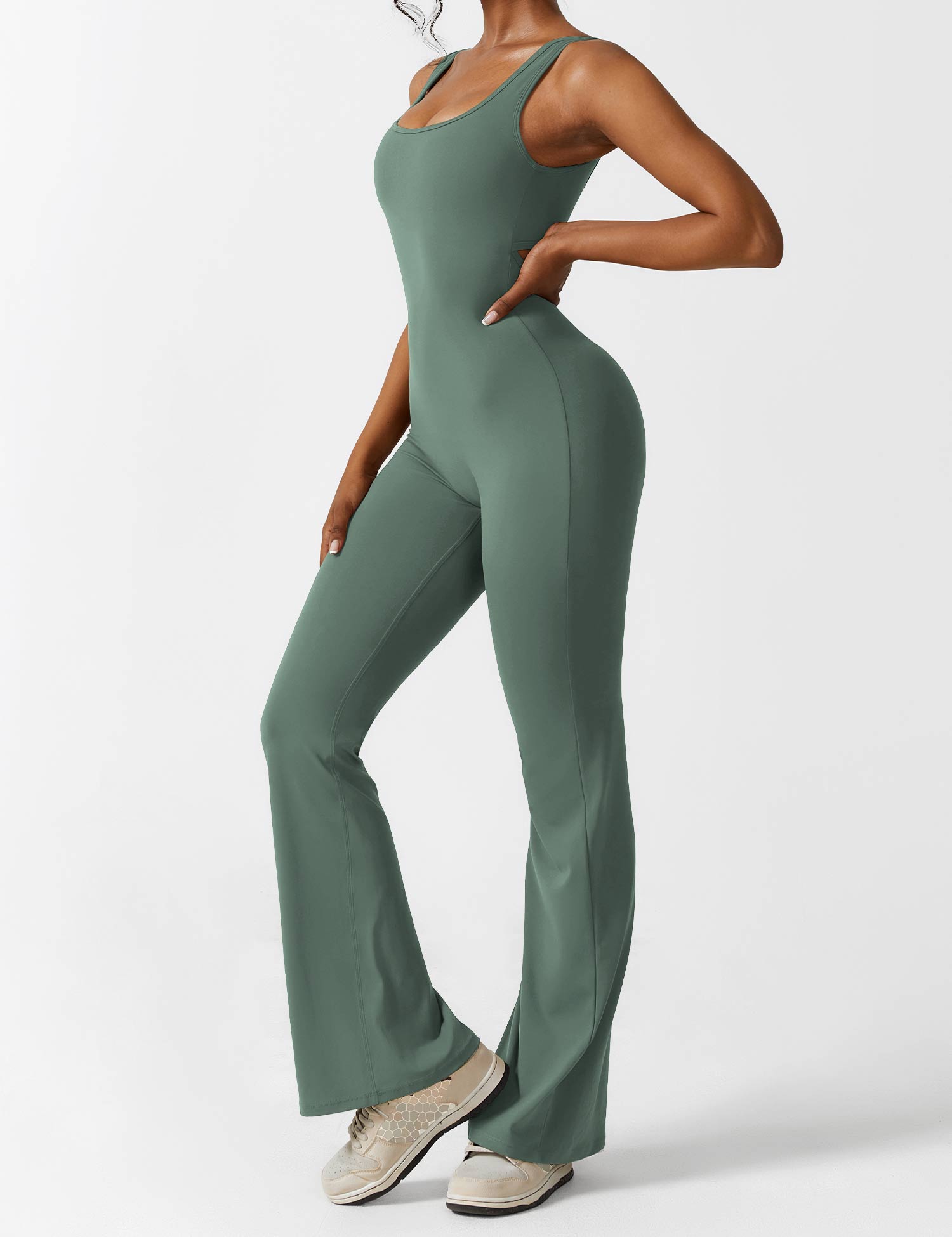 YGLEO V-Back Flared Jumpsuit