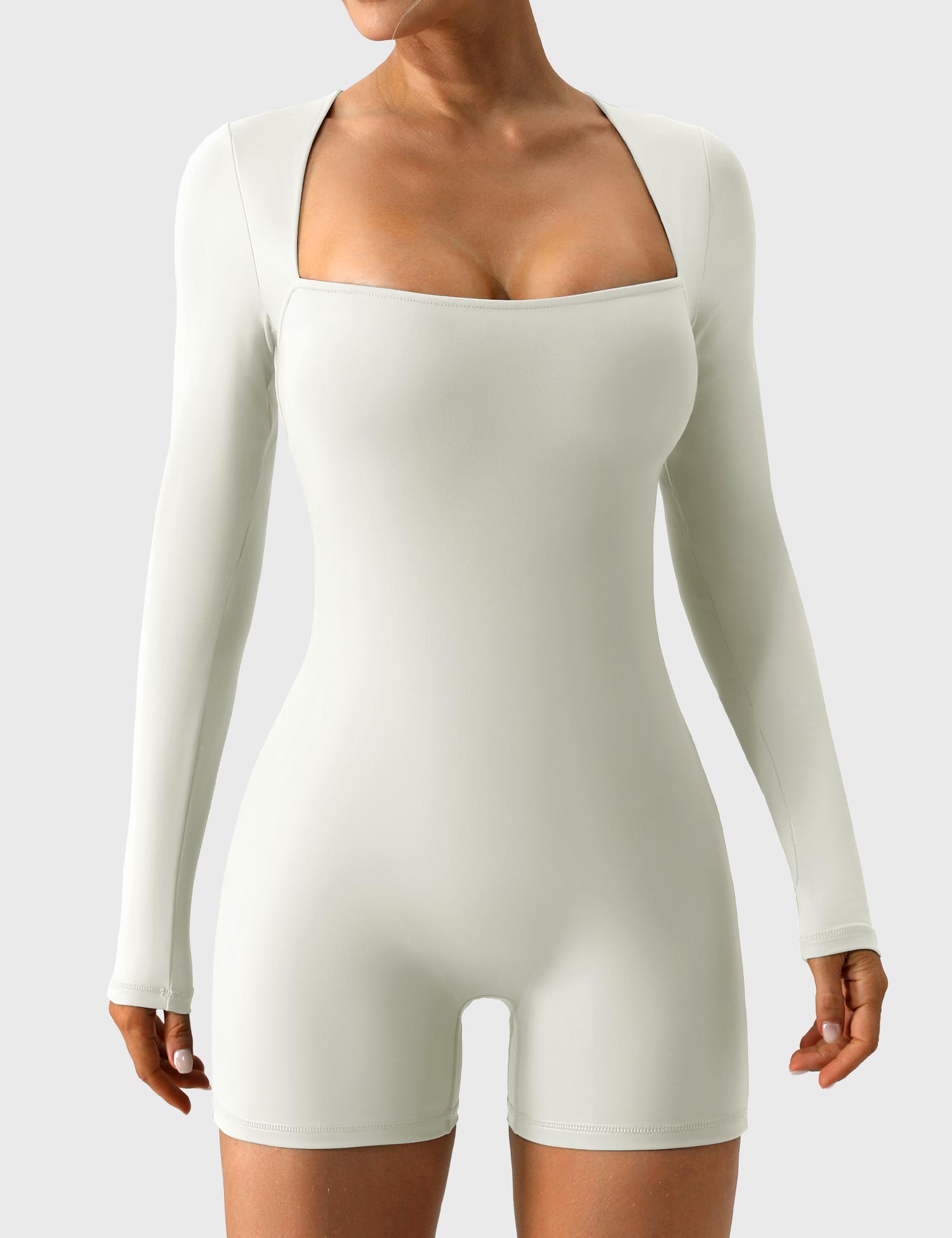 YGLEO Square Neck Long Sleeve Romper