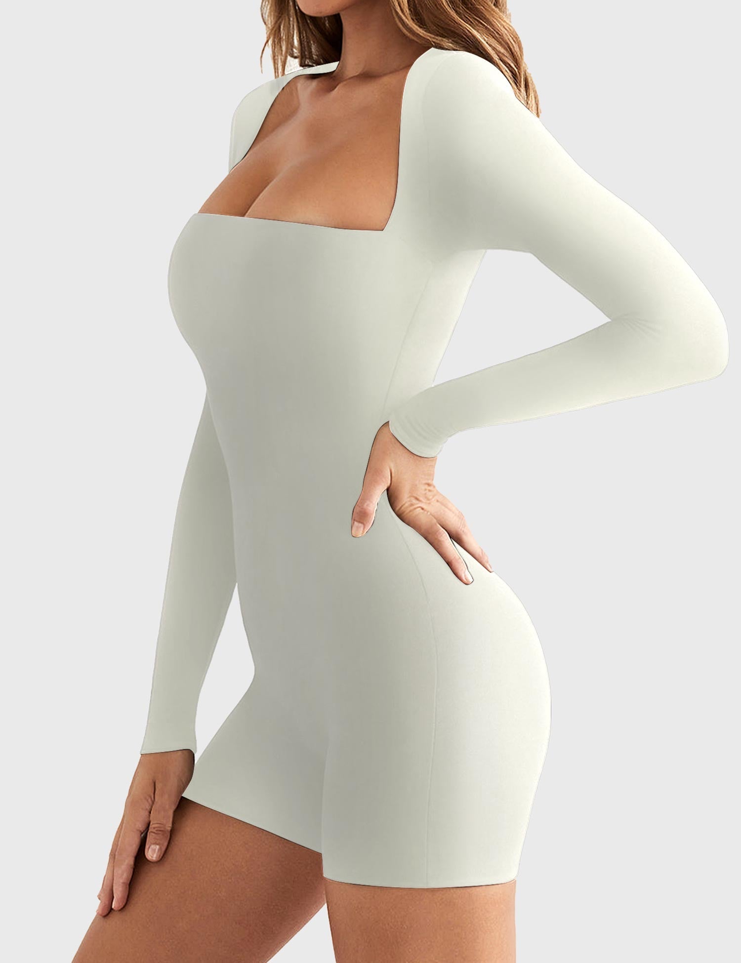 YGLEO Square Neck Long Sleeve Romper