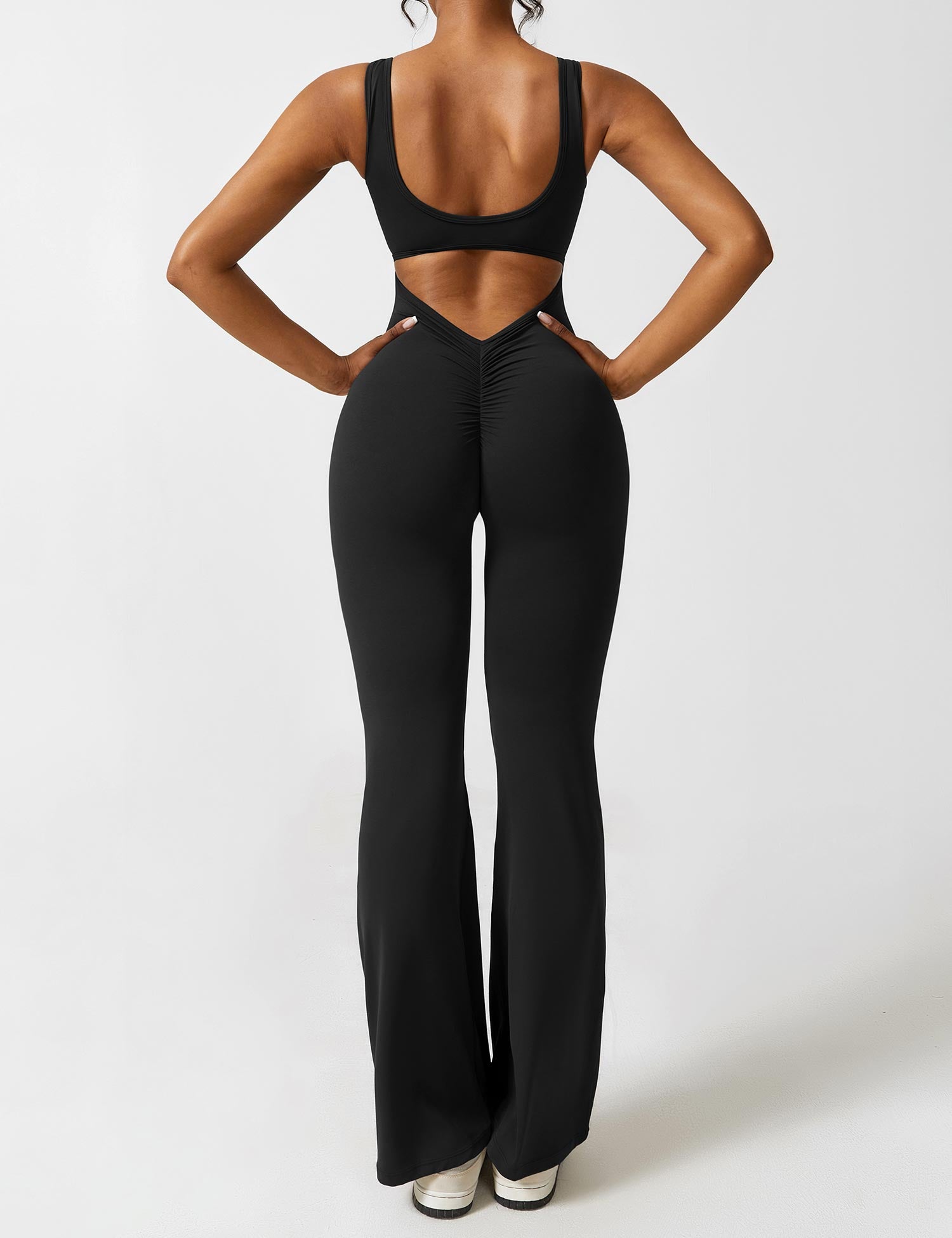 YGLEO V-Back Flared Jumpsuit