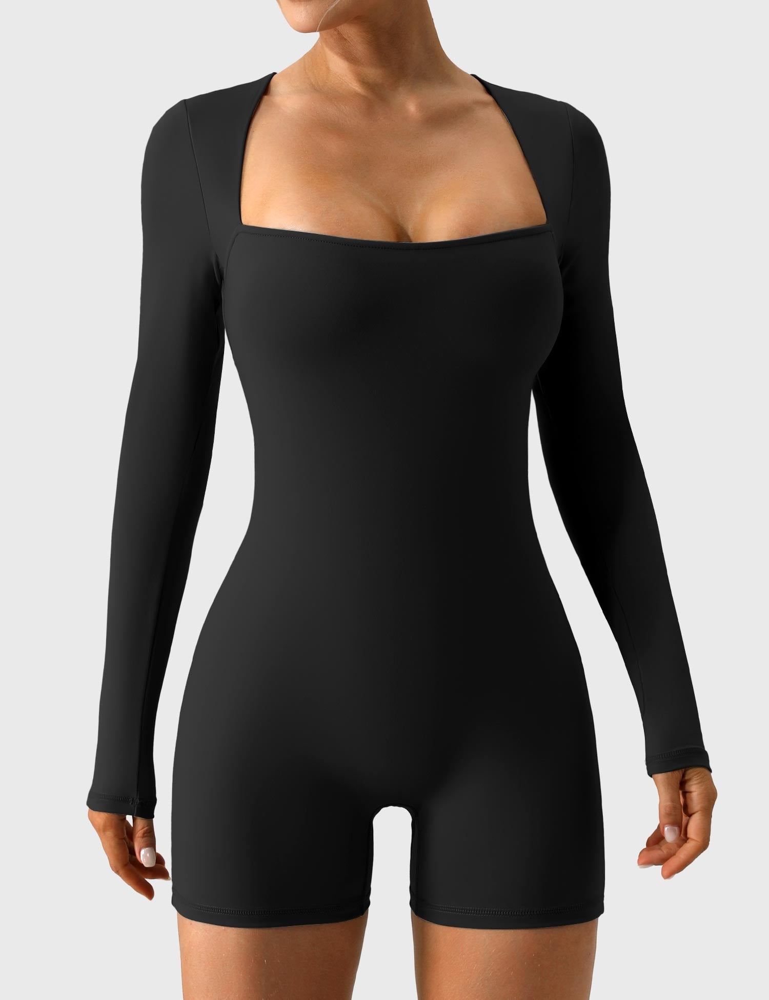 YGLEO Square Neck Long Sleeve Romper