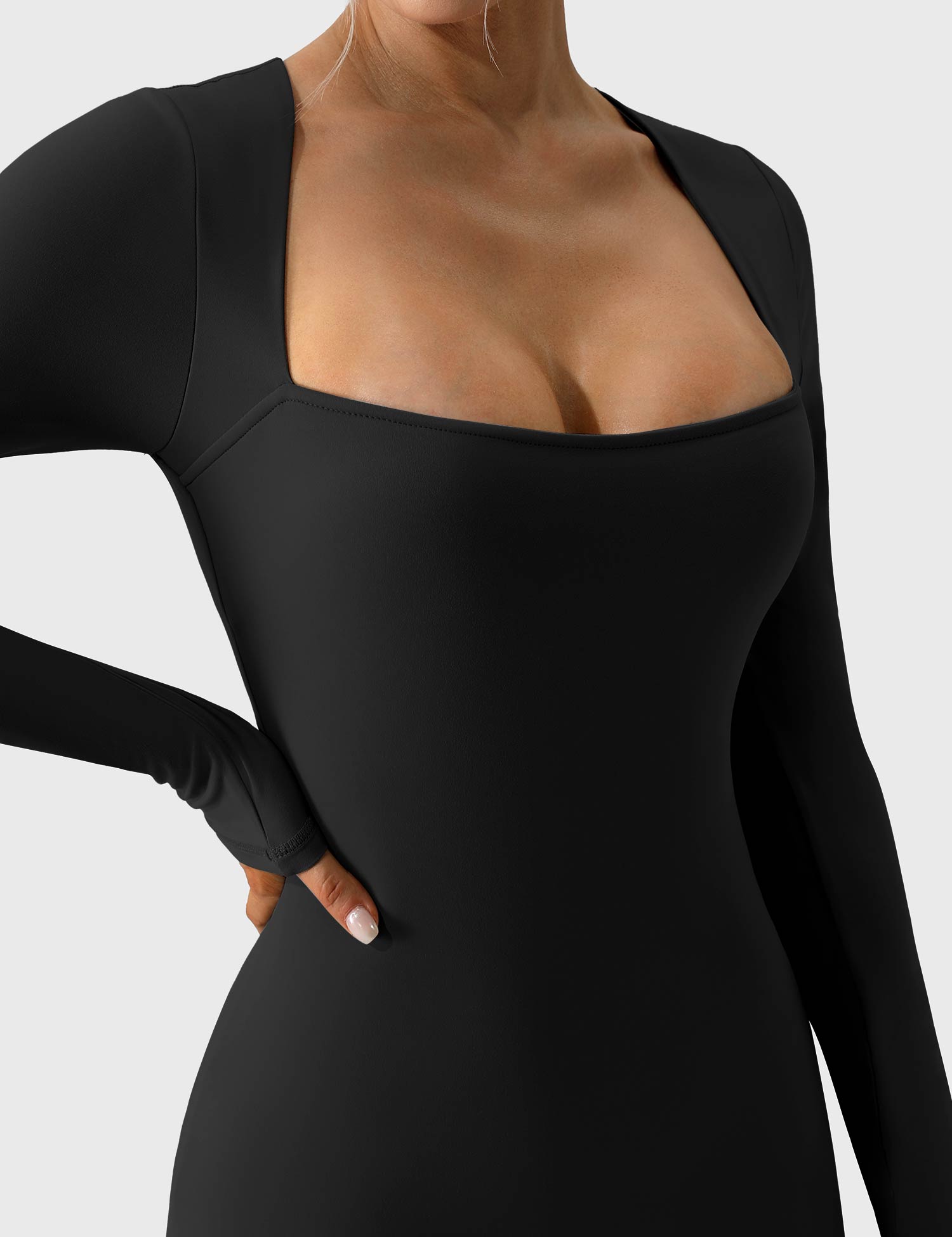 YGLEO Square Neck Long Sleeve Romper