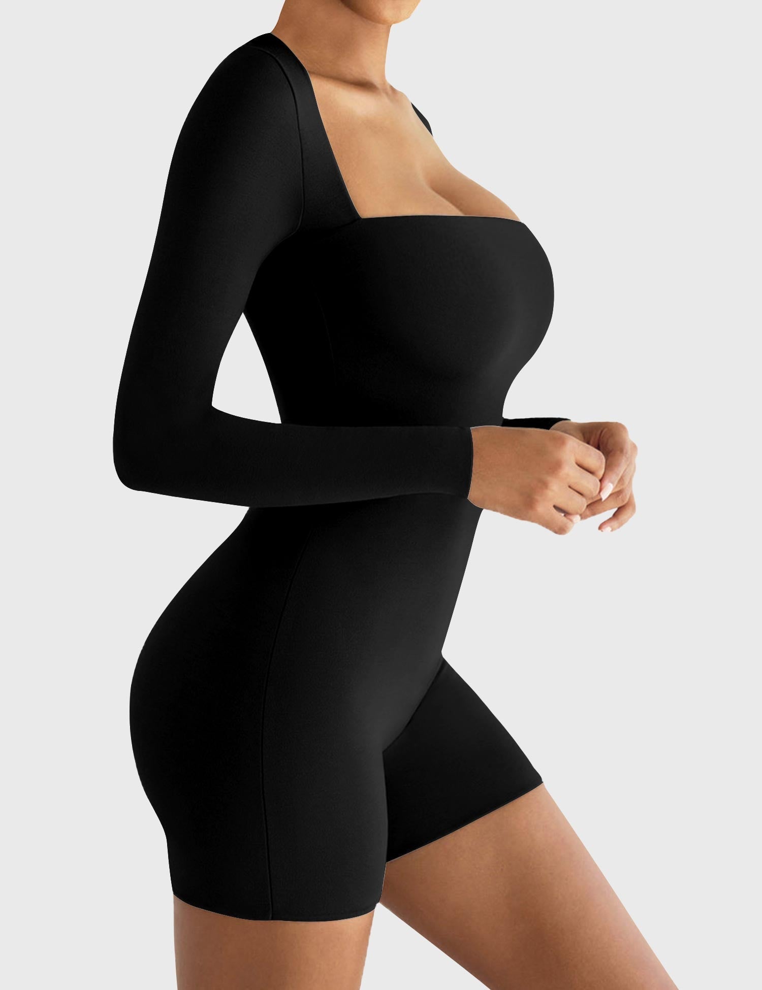 YGLEO Square Neck Long Sleeve Romper