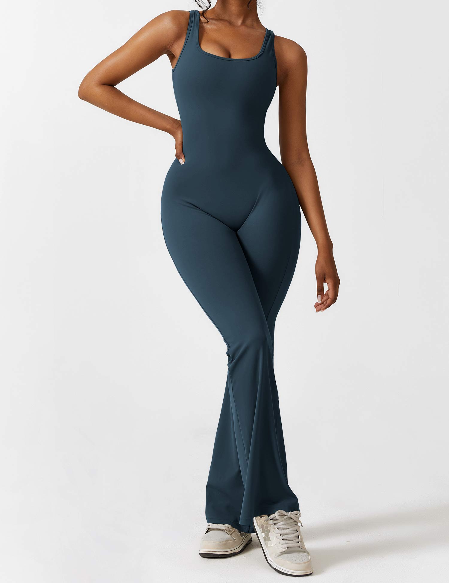 YGLEO V-Back Flared Jumpsuit