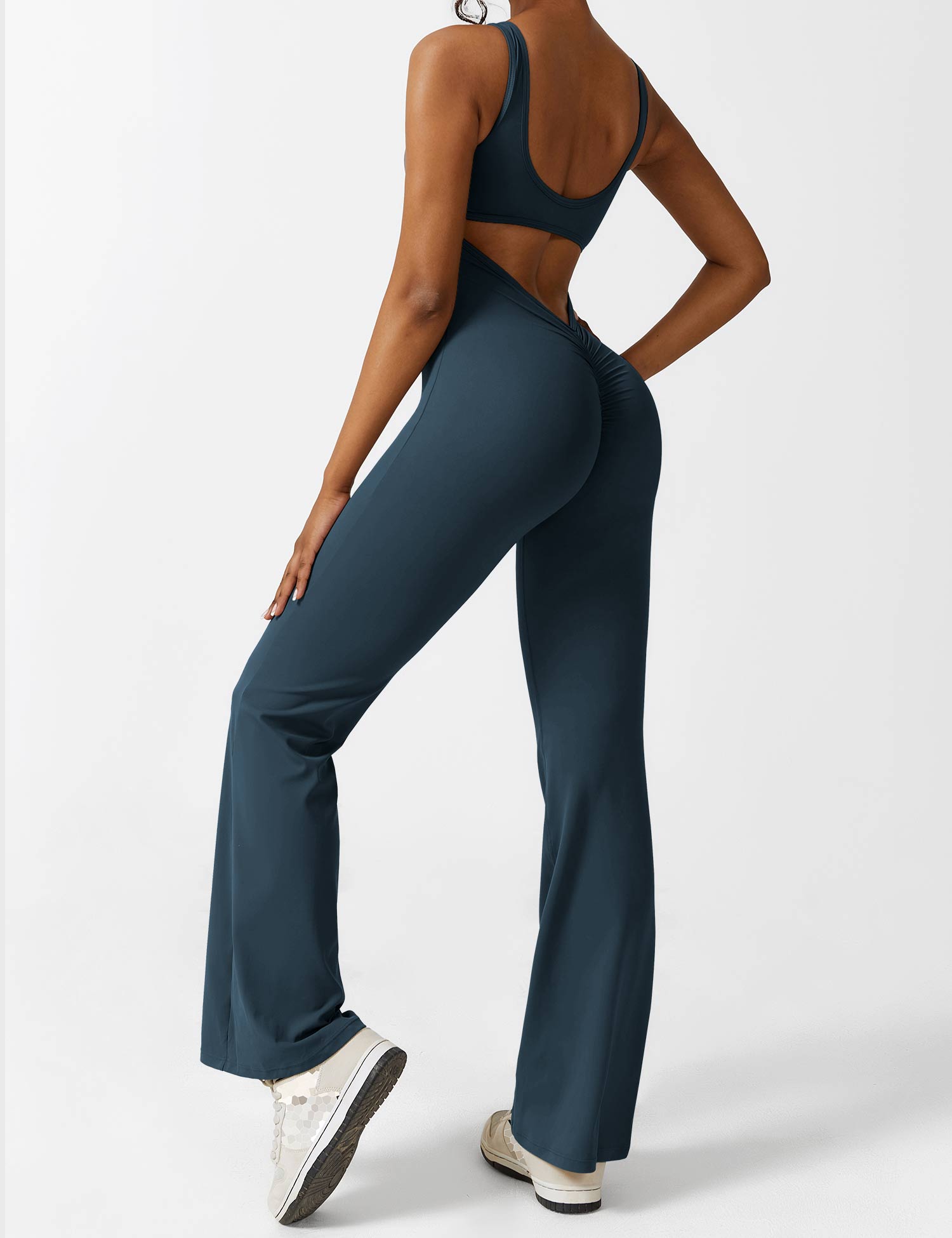 YGLEO V-Back Flared Jumpsuit