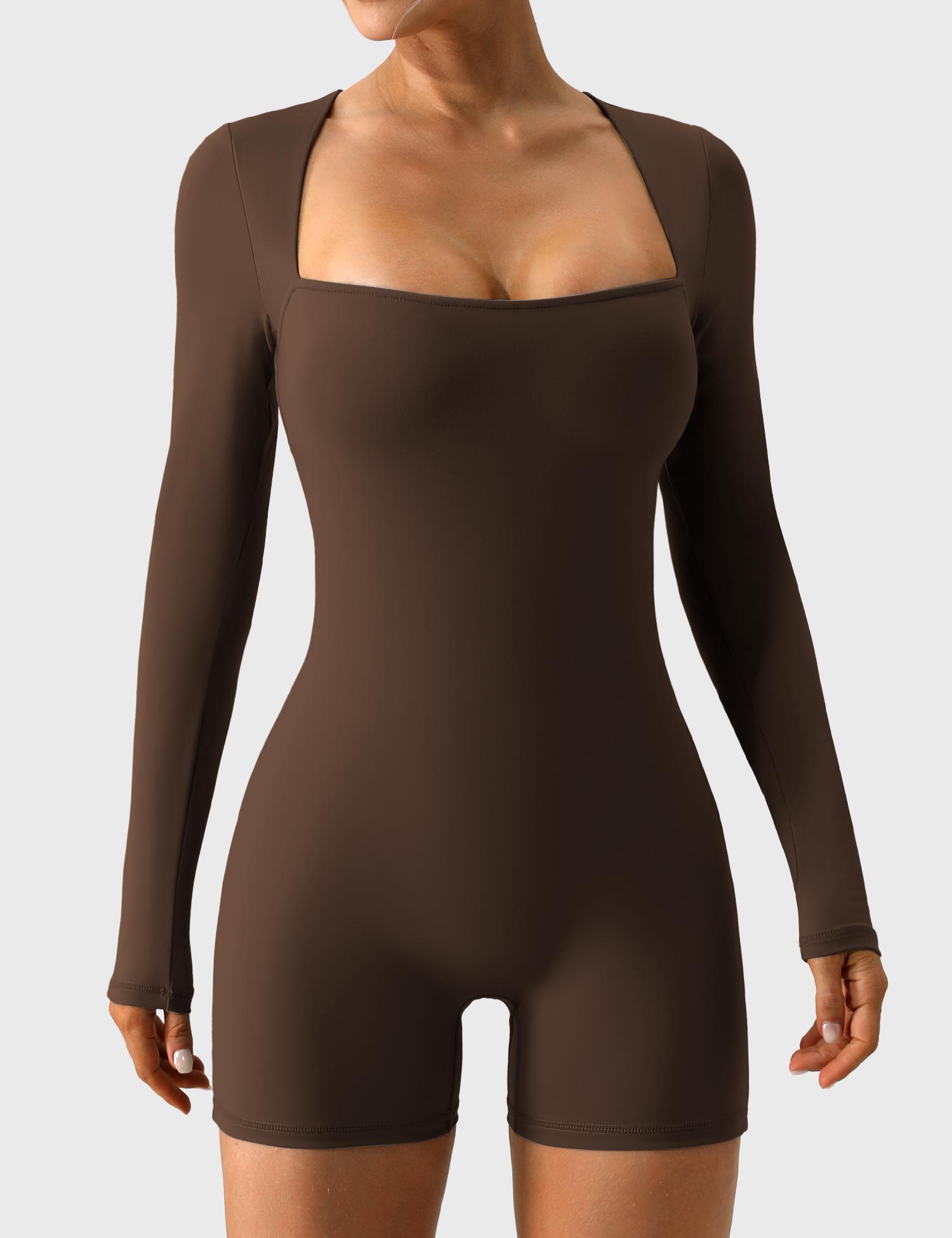 YGLEO Square Neck Long Sleeve Romper