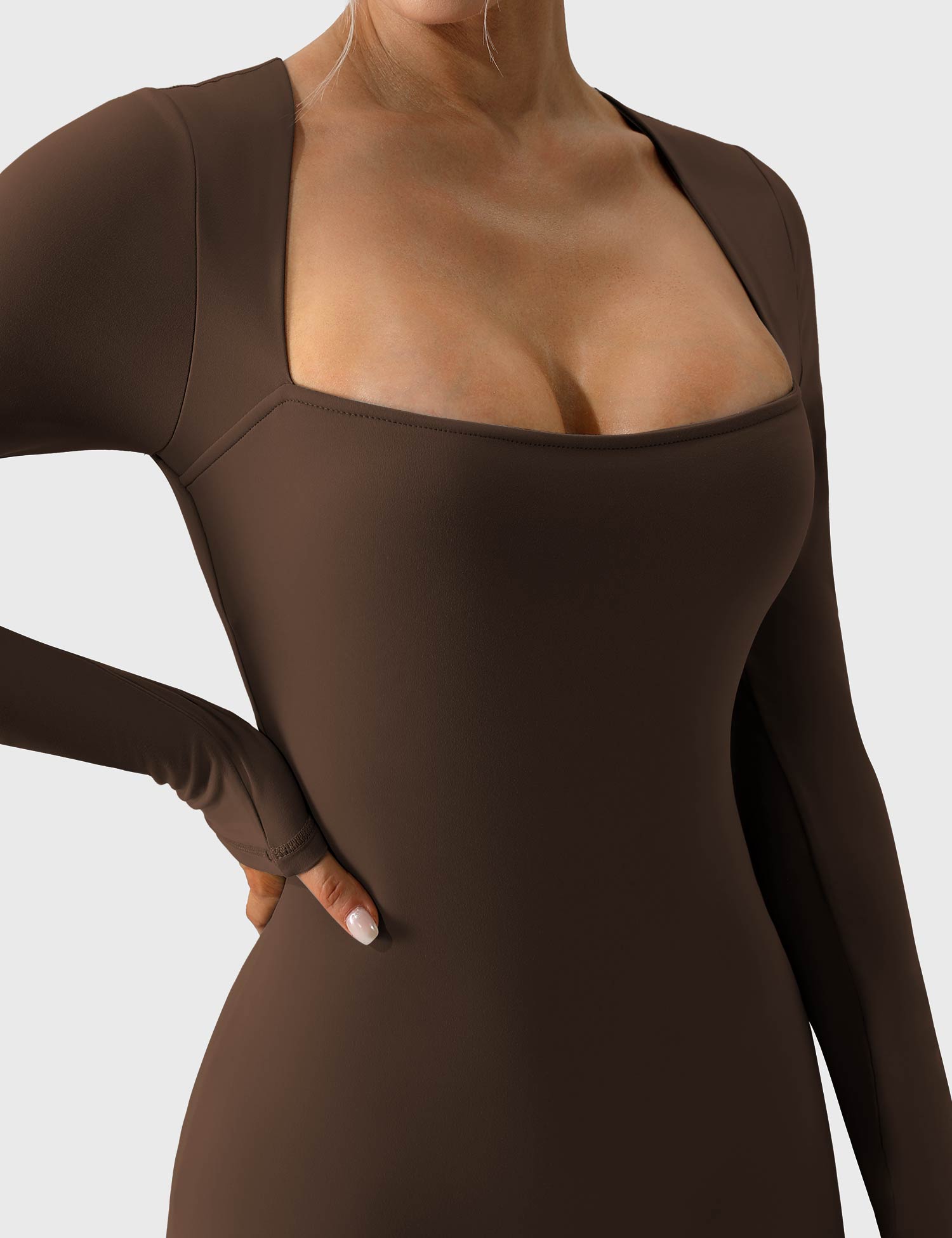 YGLEO Square Neck Long Sleeve Romper