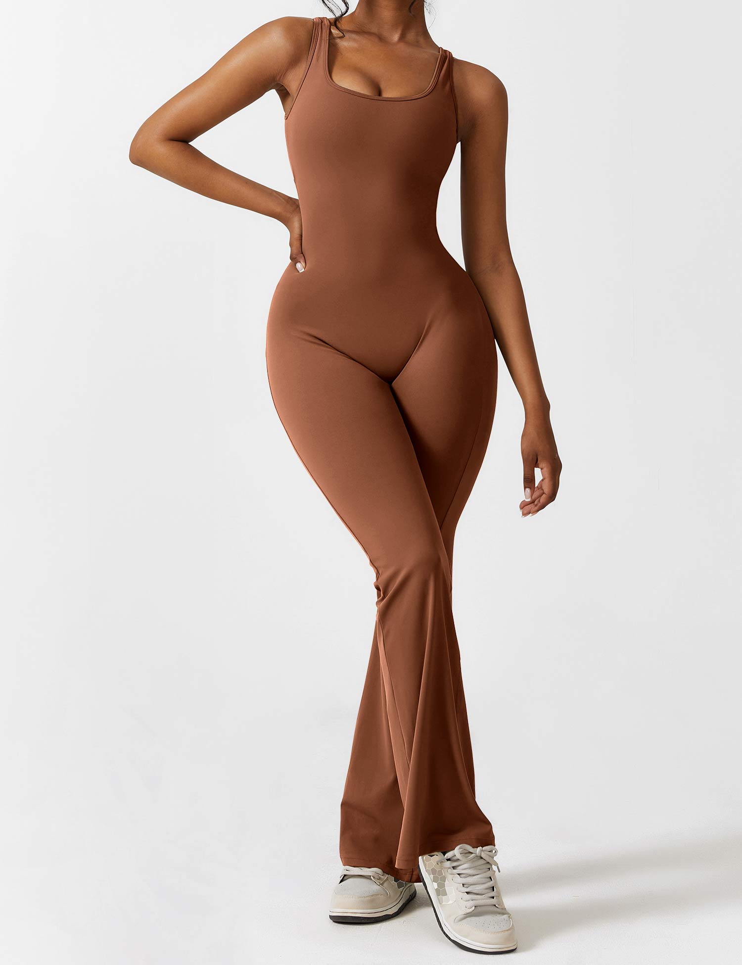 YGLEO V-Back Flared Jumpsuit