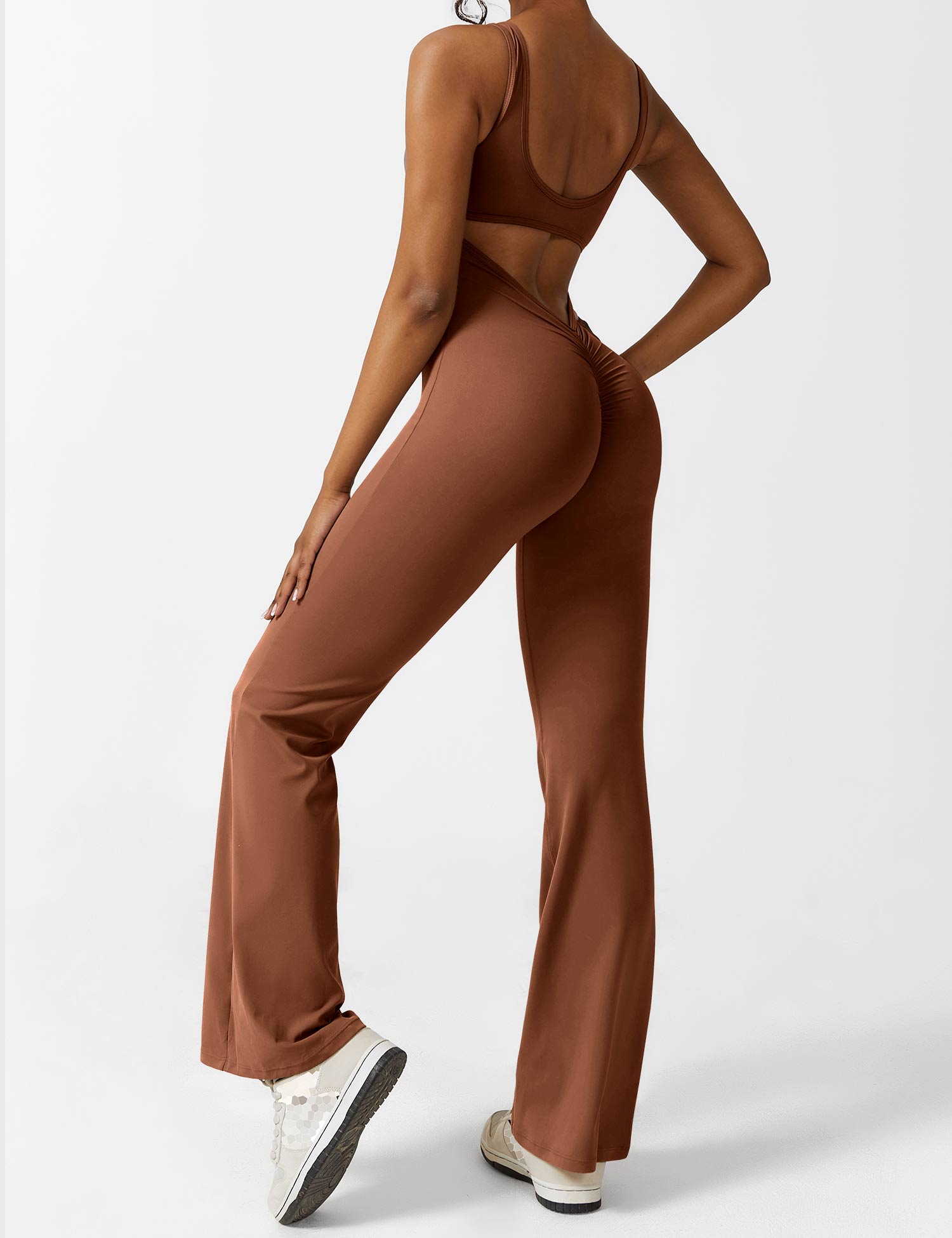 YGLEO V-Back Flared Jumpsuit