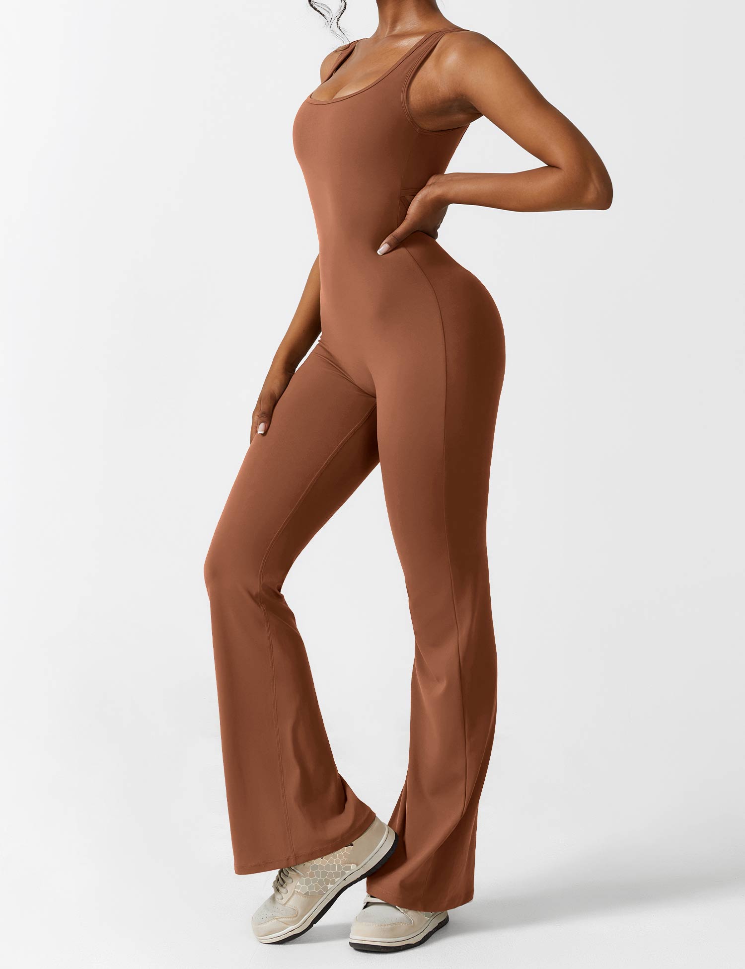 YGLEO V-Back Flared Jumpsuit