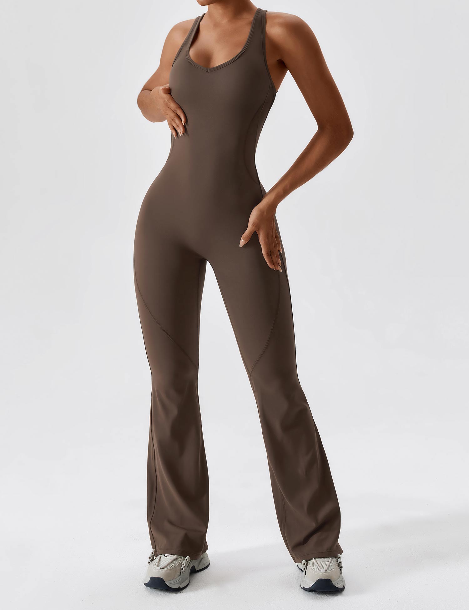 YGLEO Open Back Flared Jumpsuit