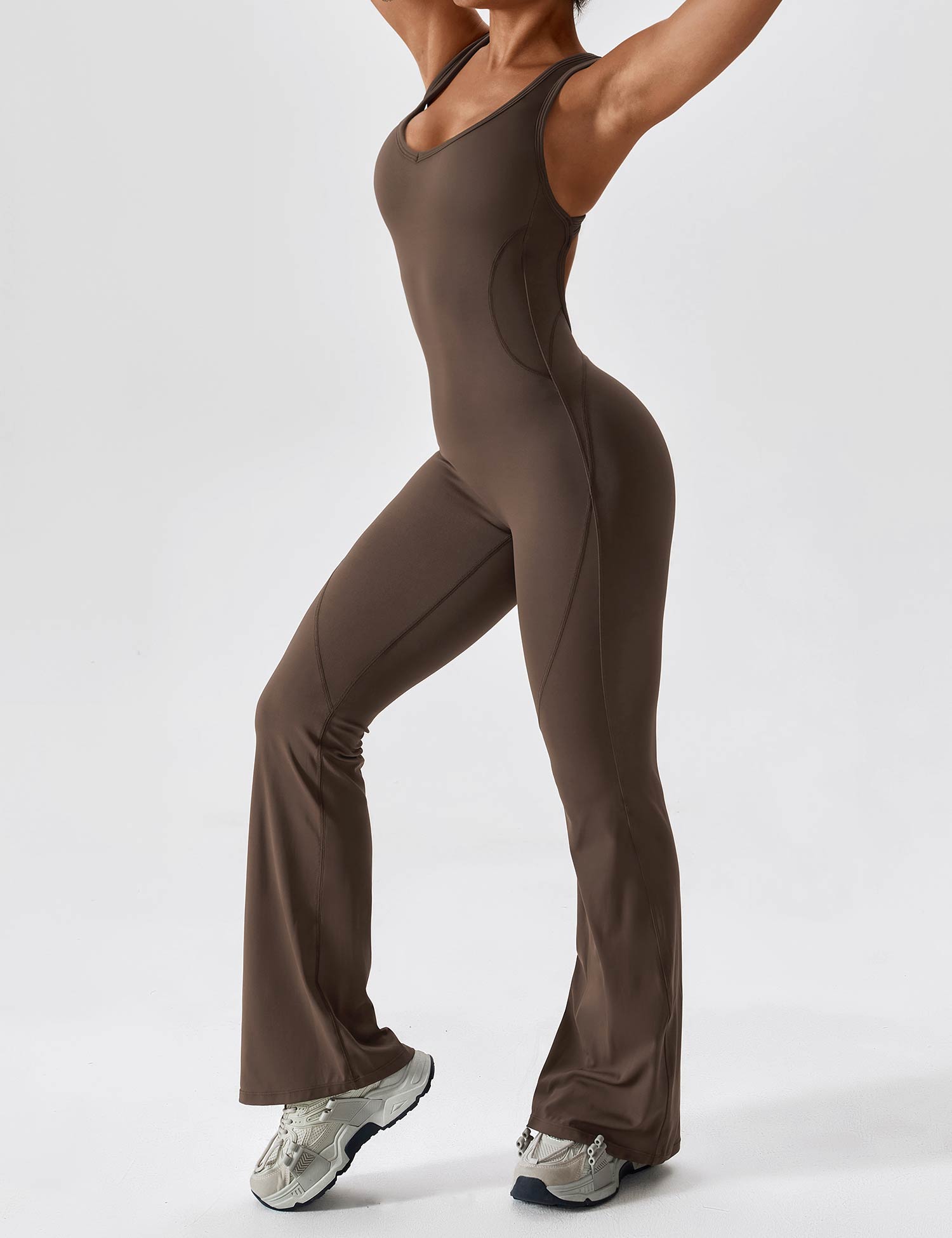 YGLEO Open Back Flared Jumpsuit