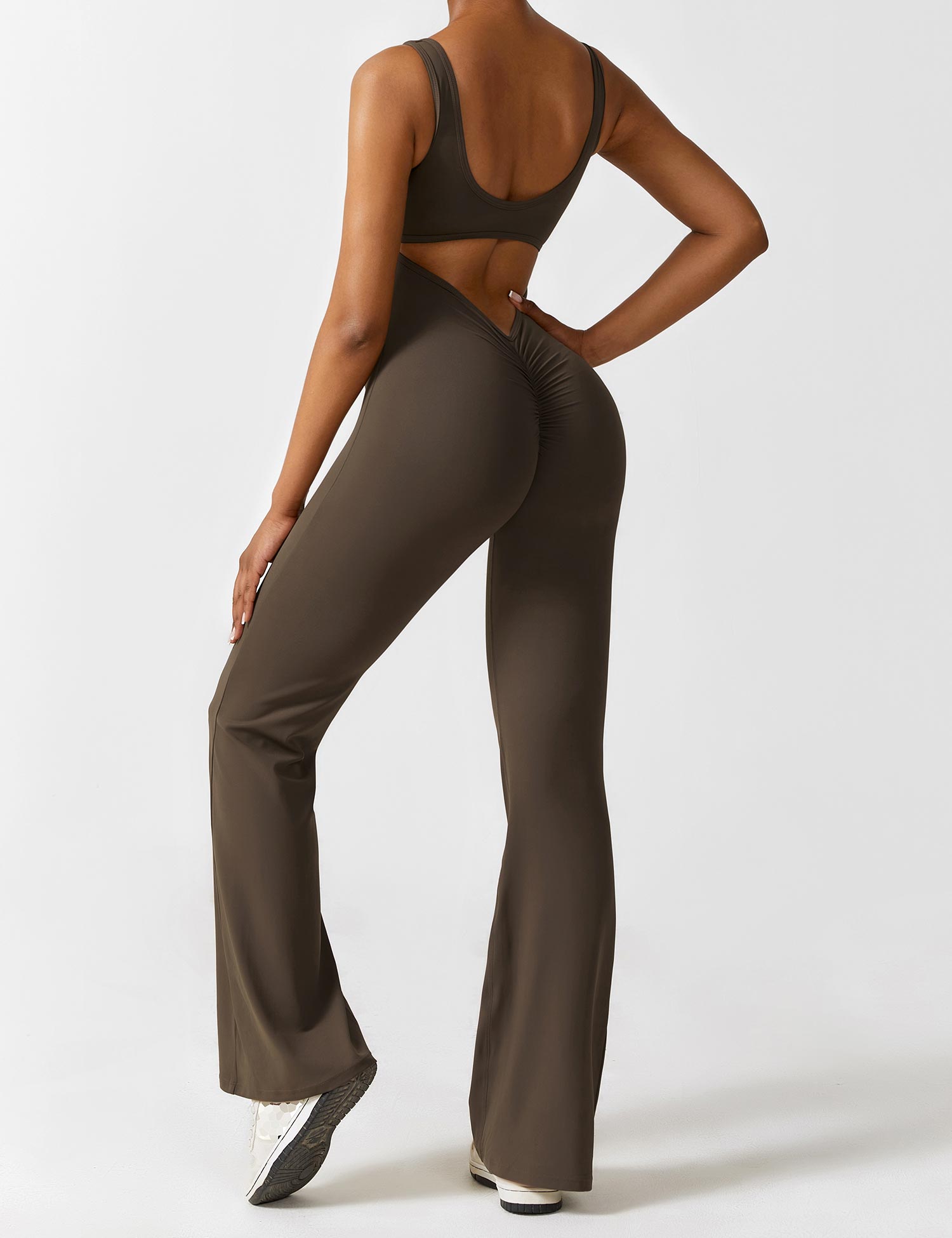 YGLEO V-Back Flared Jumpsuit