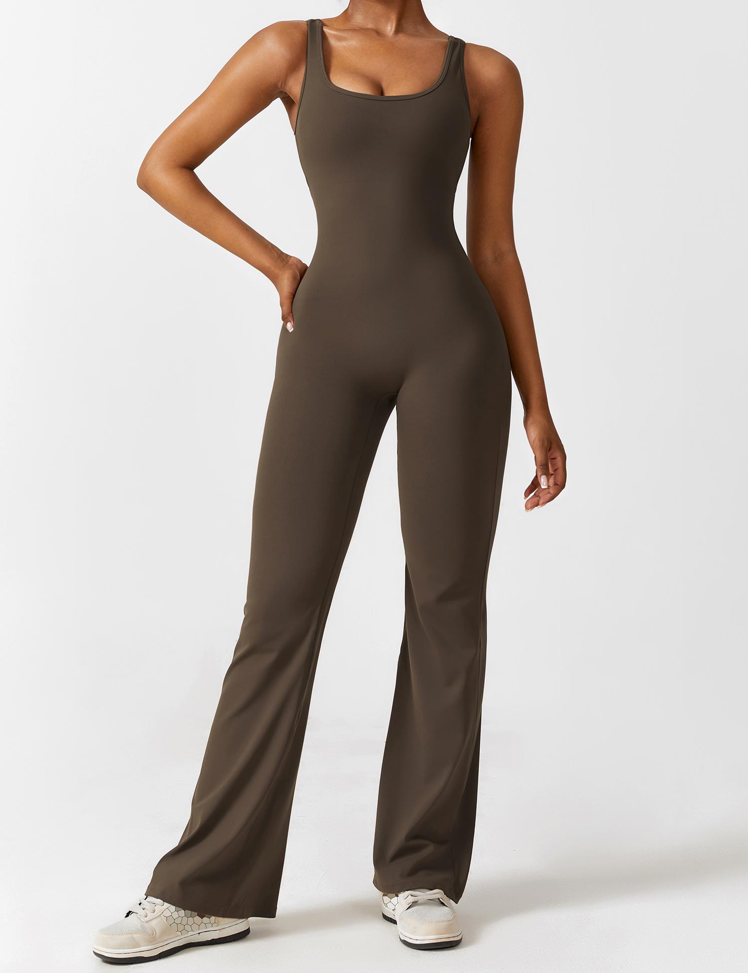 YGLEO V-Back Flared Jumpsuit